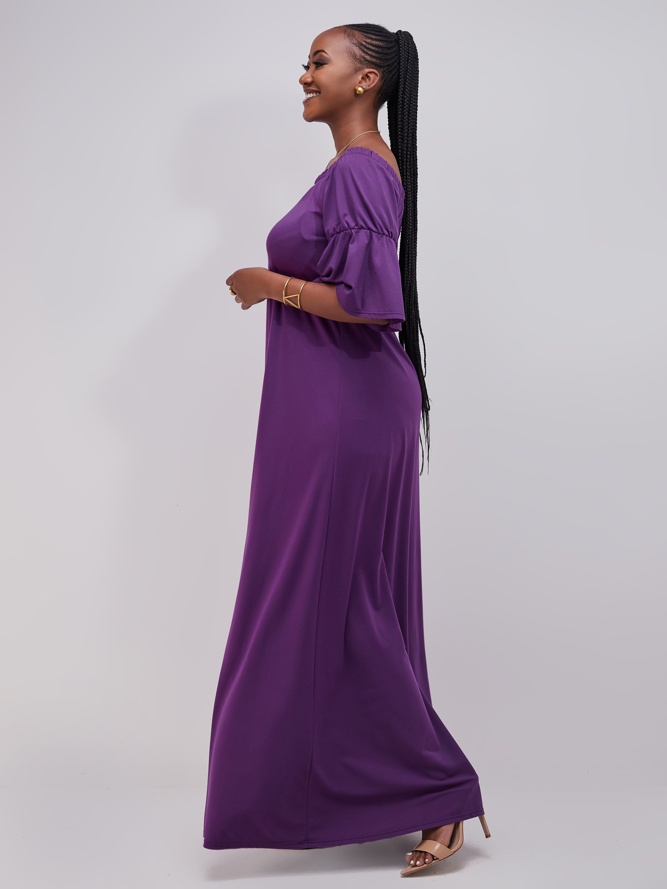 Vivo Lindi Off Shoulder Maxi Dress - Purple