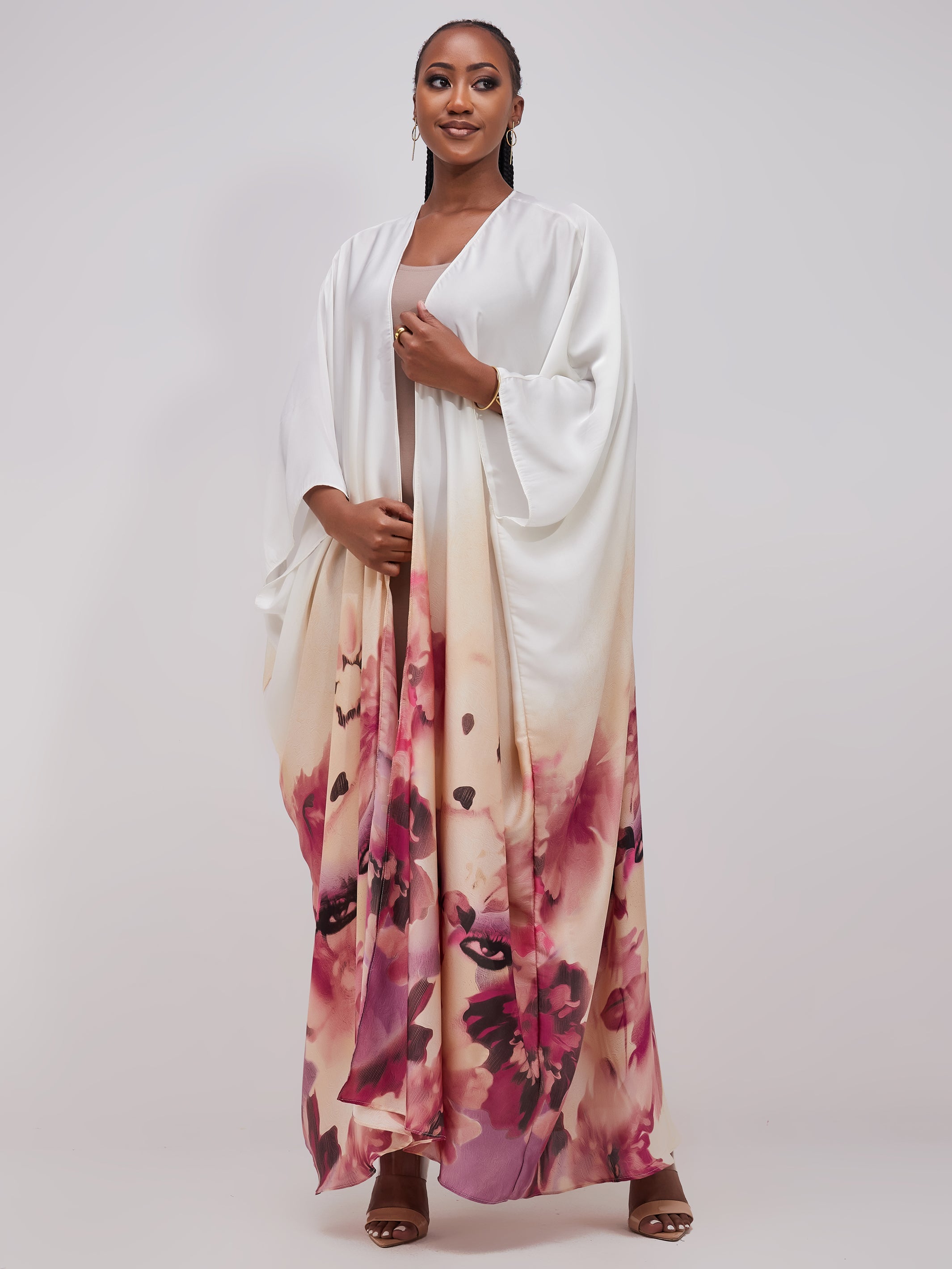 Vivo Muna Chiffon Kimono - Pink / Off White Print