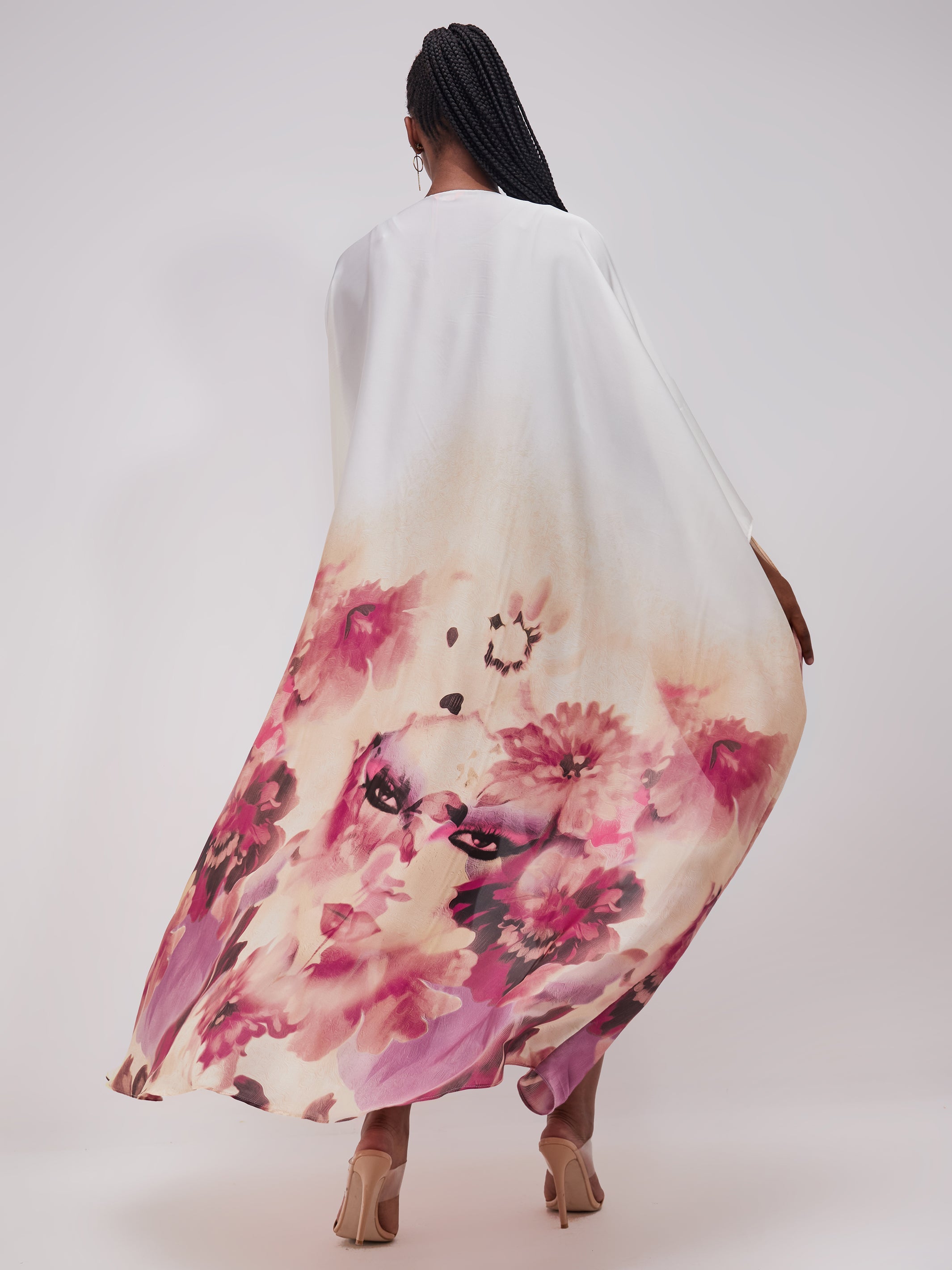 Vivo Muna Chiffon Kimono - Pink / Off White Print