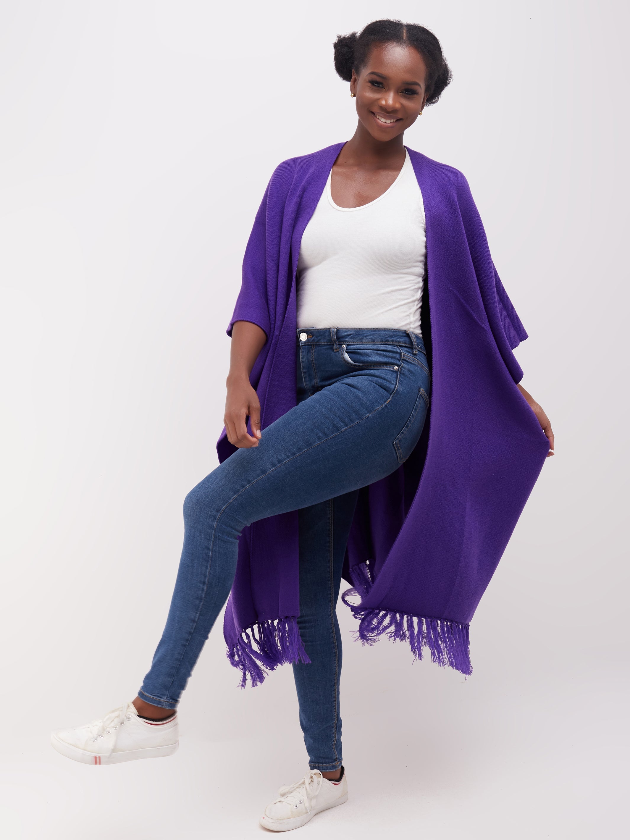 Vivo Basic Double Layered Wrap Poncho - Purple