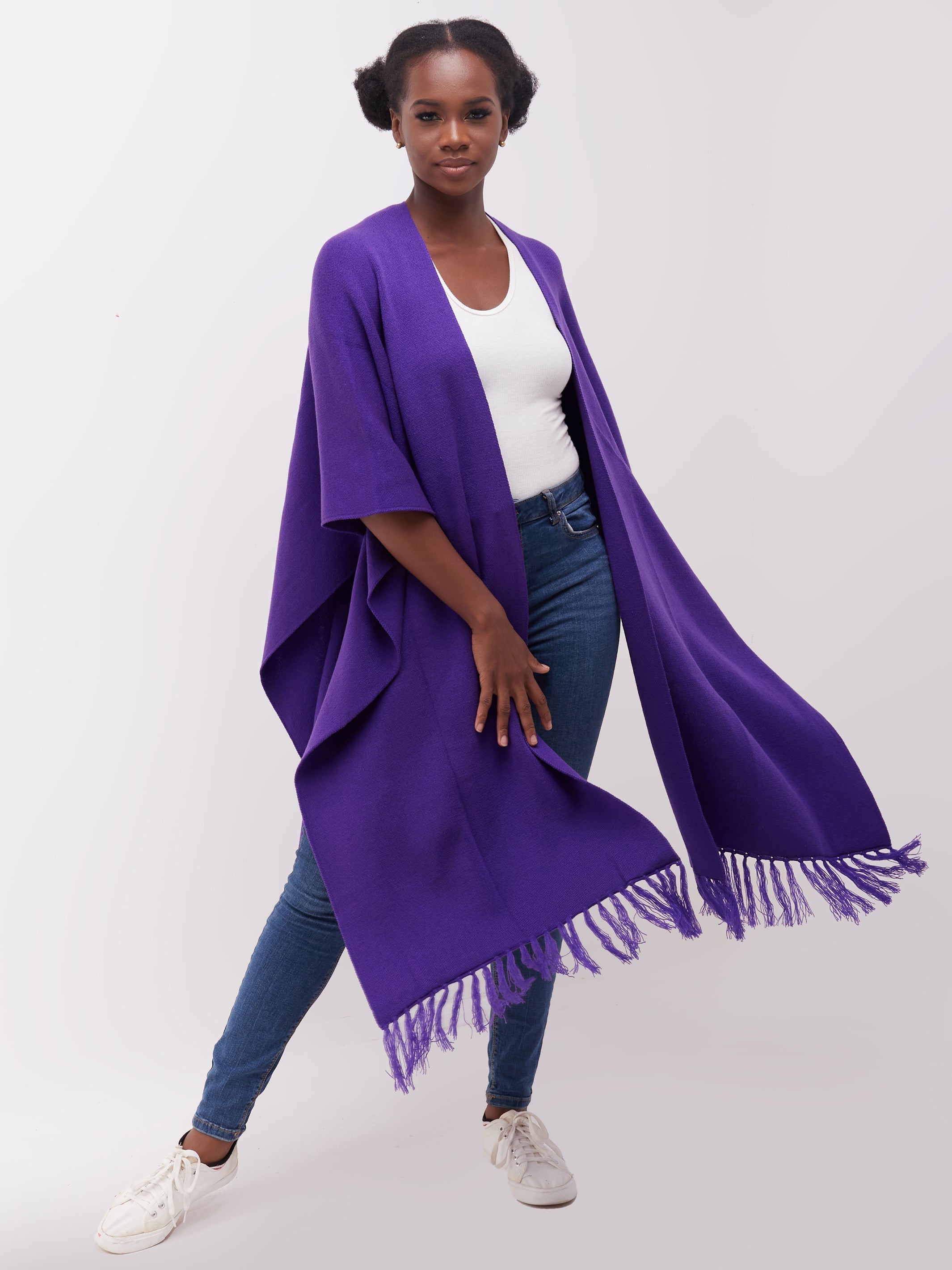 Vivo Basic Double Layered Wrap Poncho - Purple