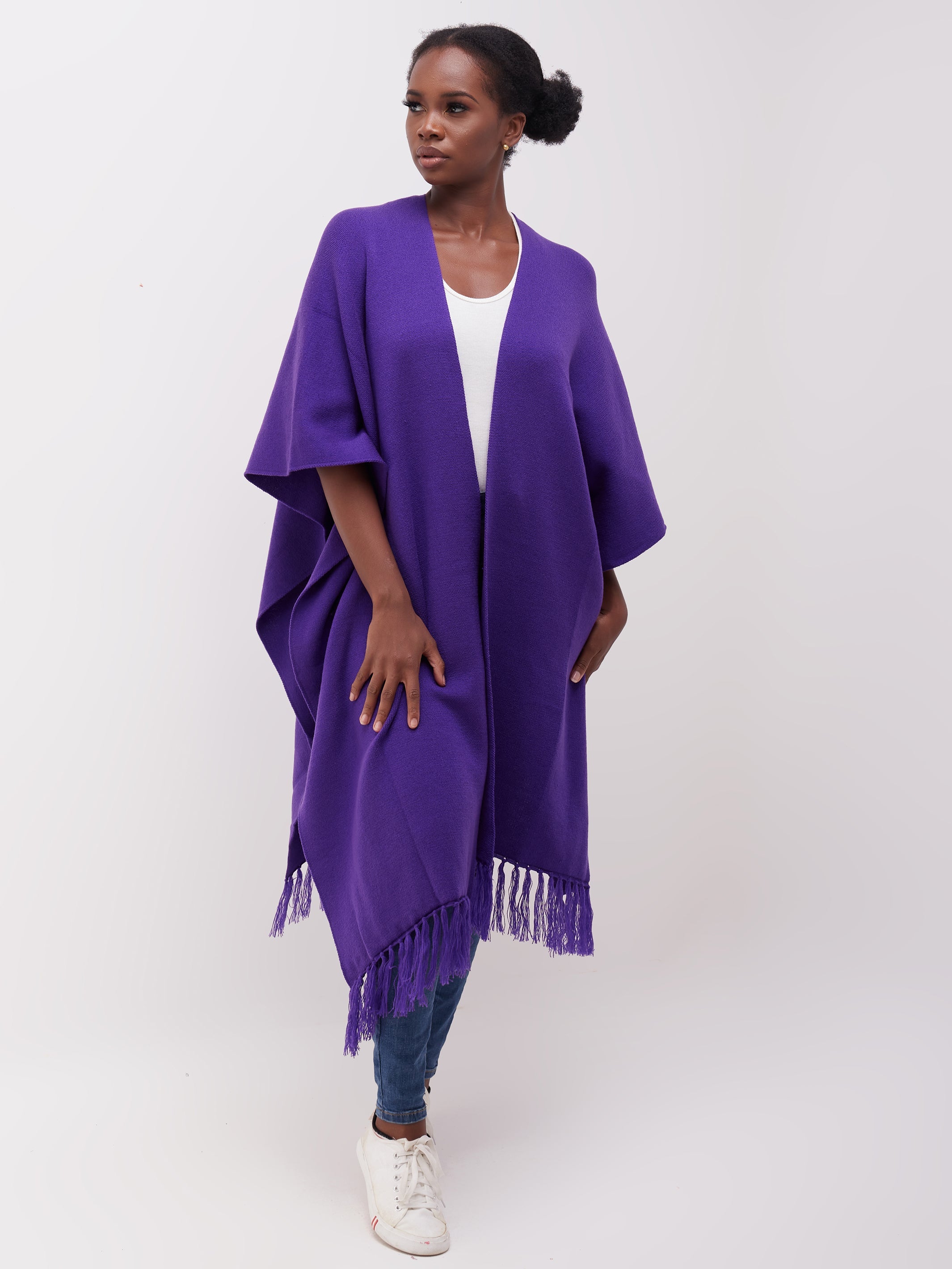 Vivo Basic Double Layered Wrap Poncho - Purple