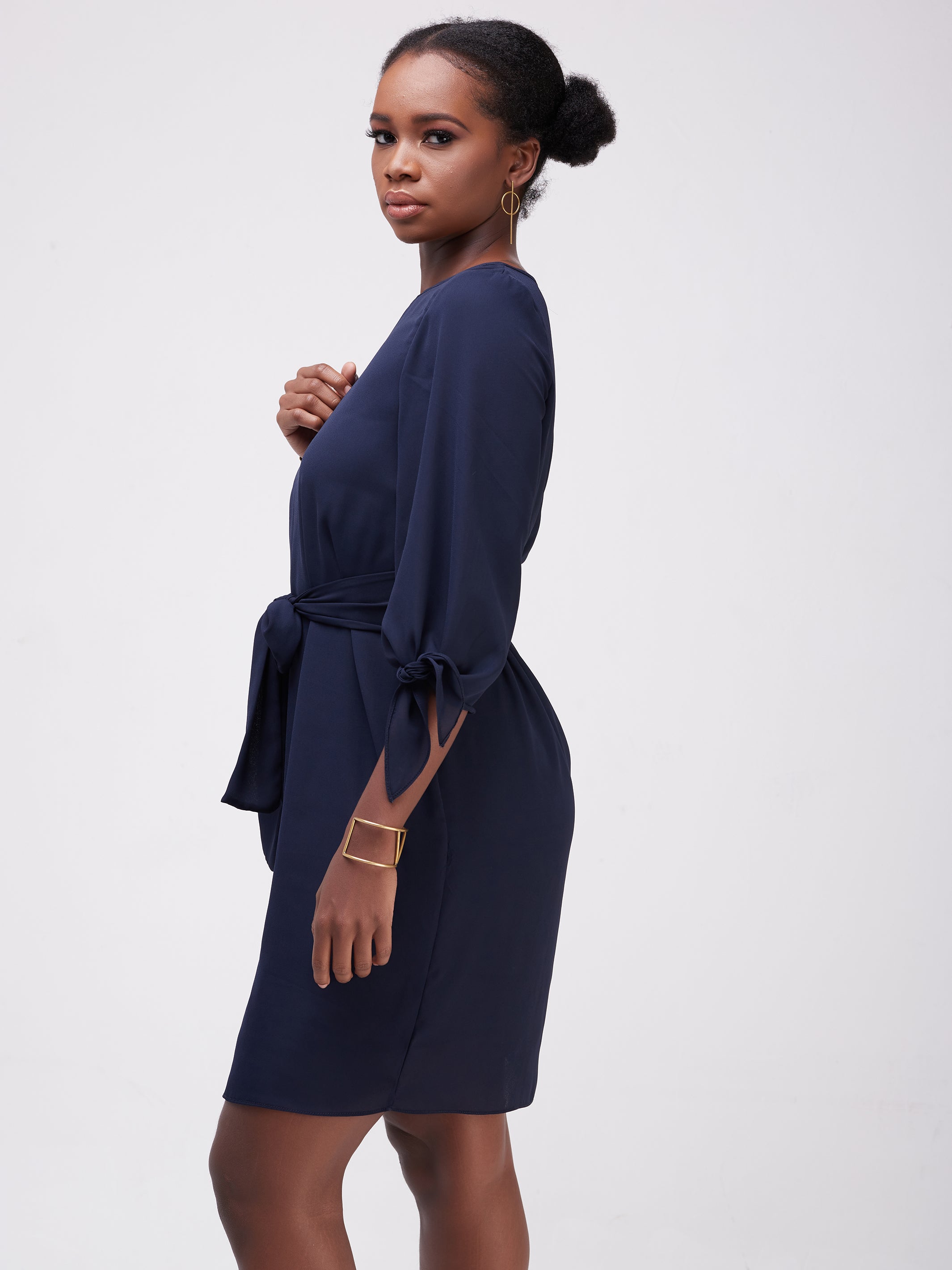 Vivo Furaha Tie Dress - Navy Blue