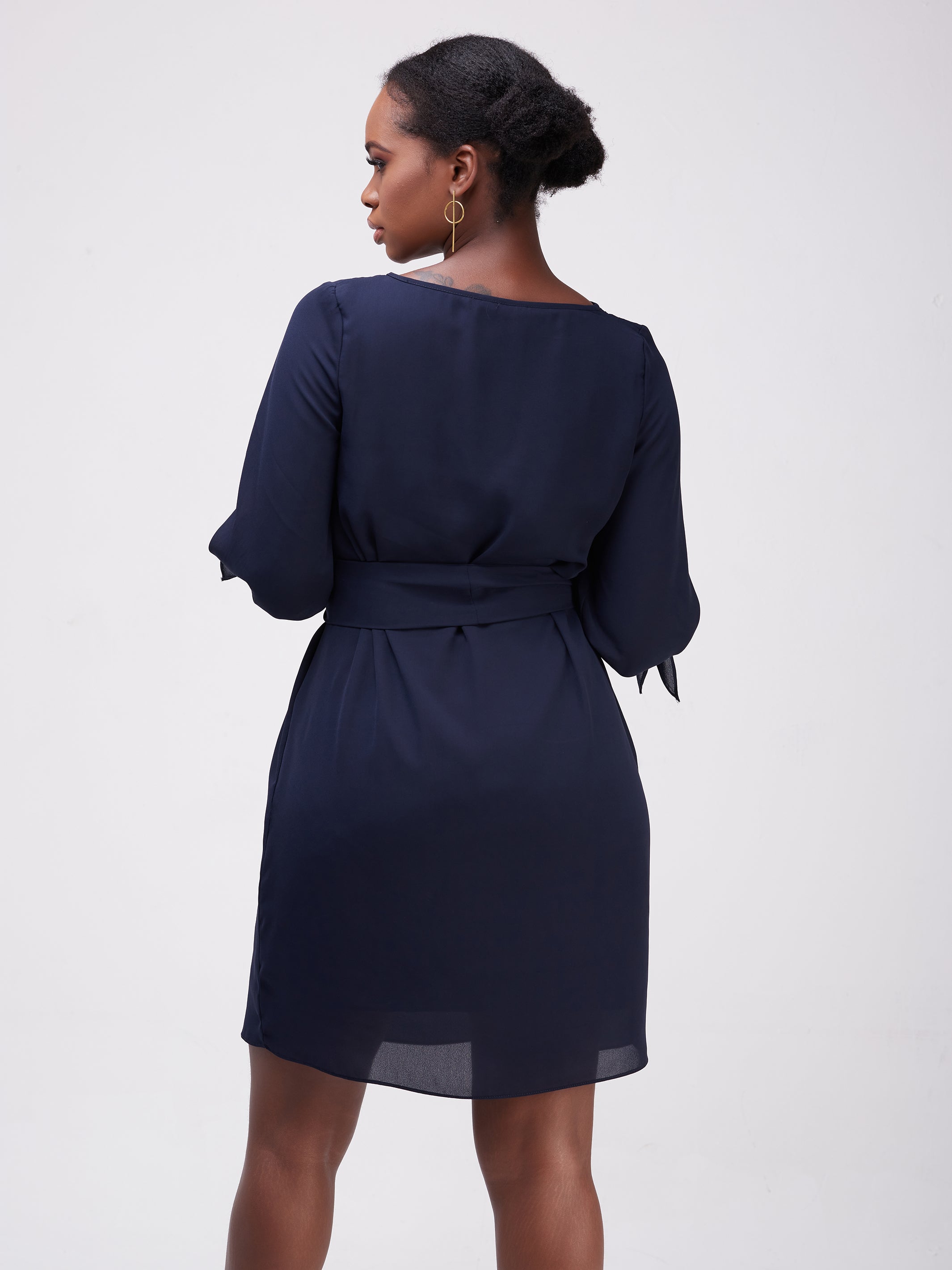 Vivo Furaha Tie Dress - Navy Blue