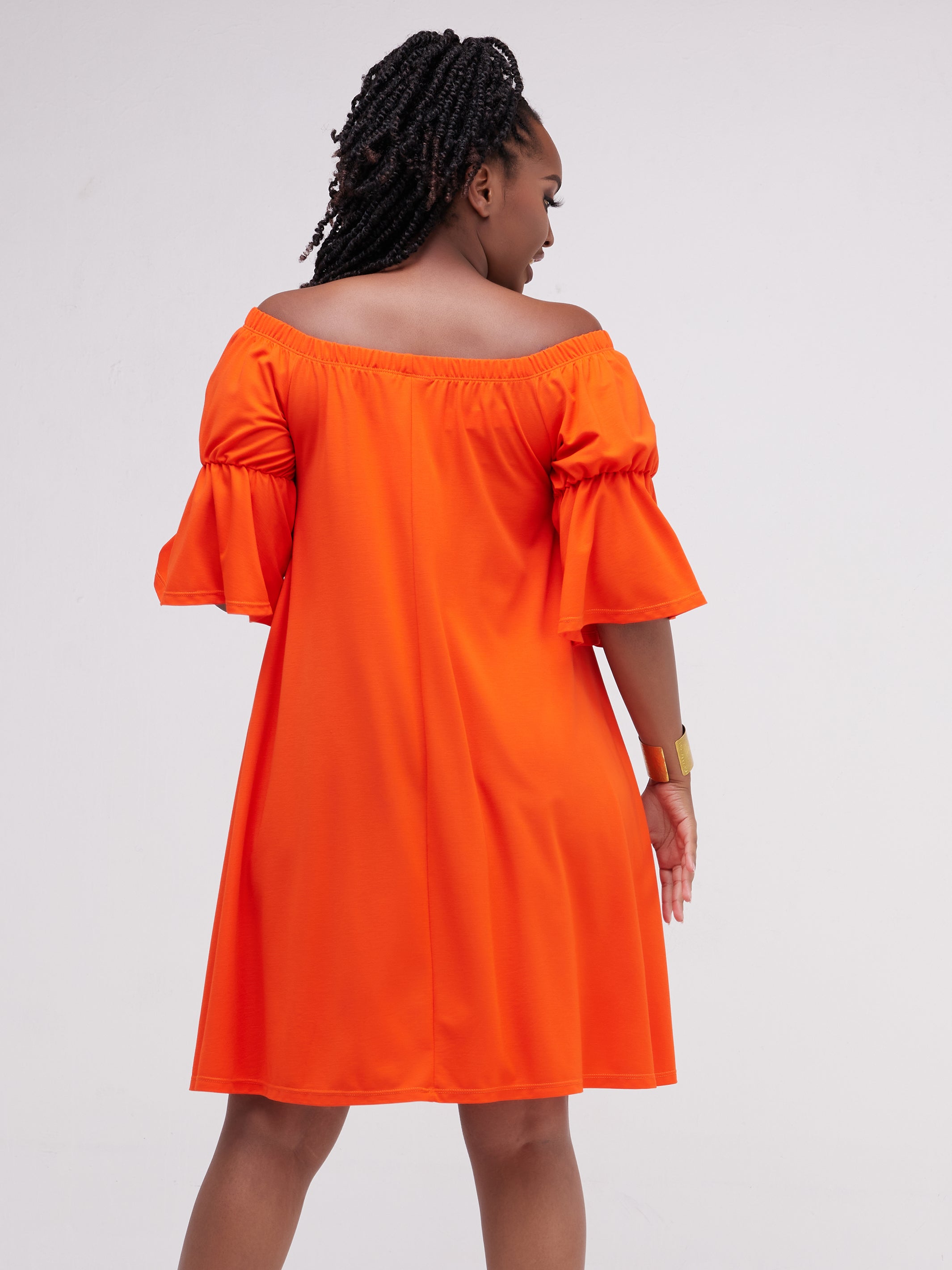 Vivo Lindi Off Shoulder Knee Length Dress - Orange