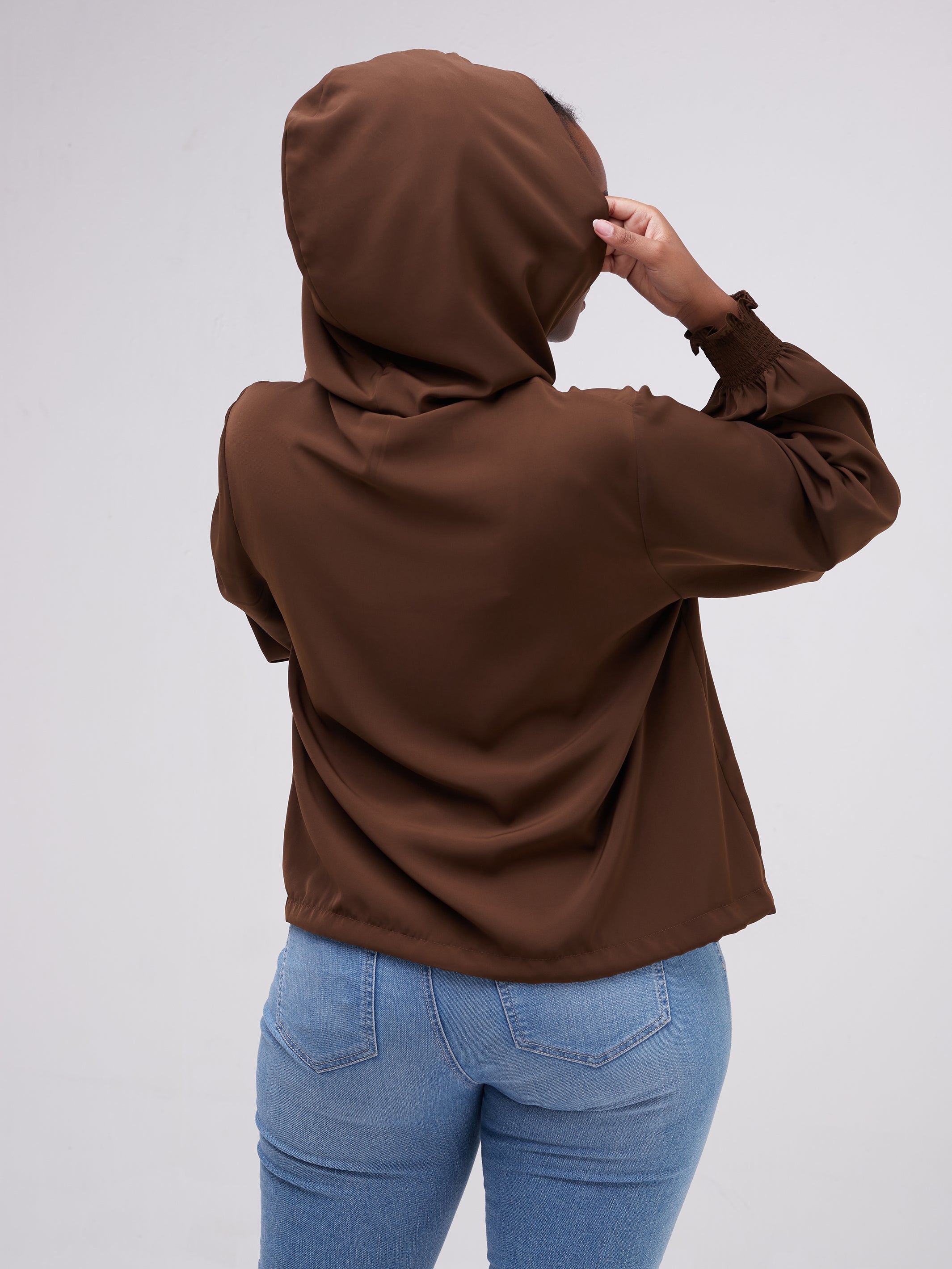 Safari Naima Crepe Drawstring Hoodie - Chocolate