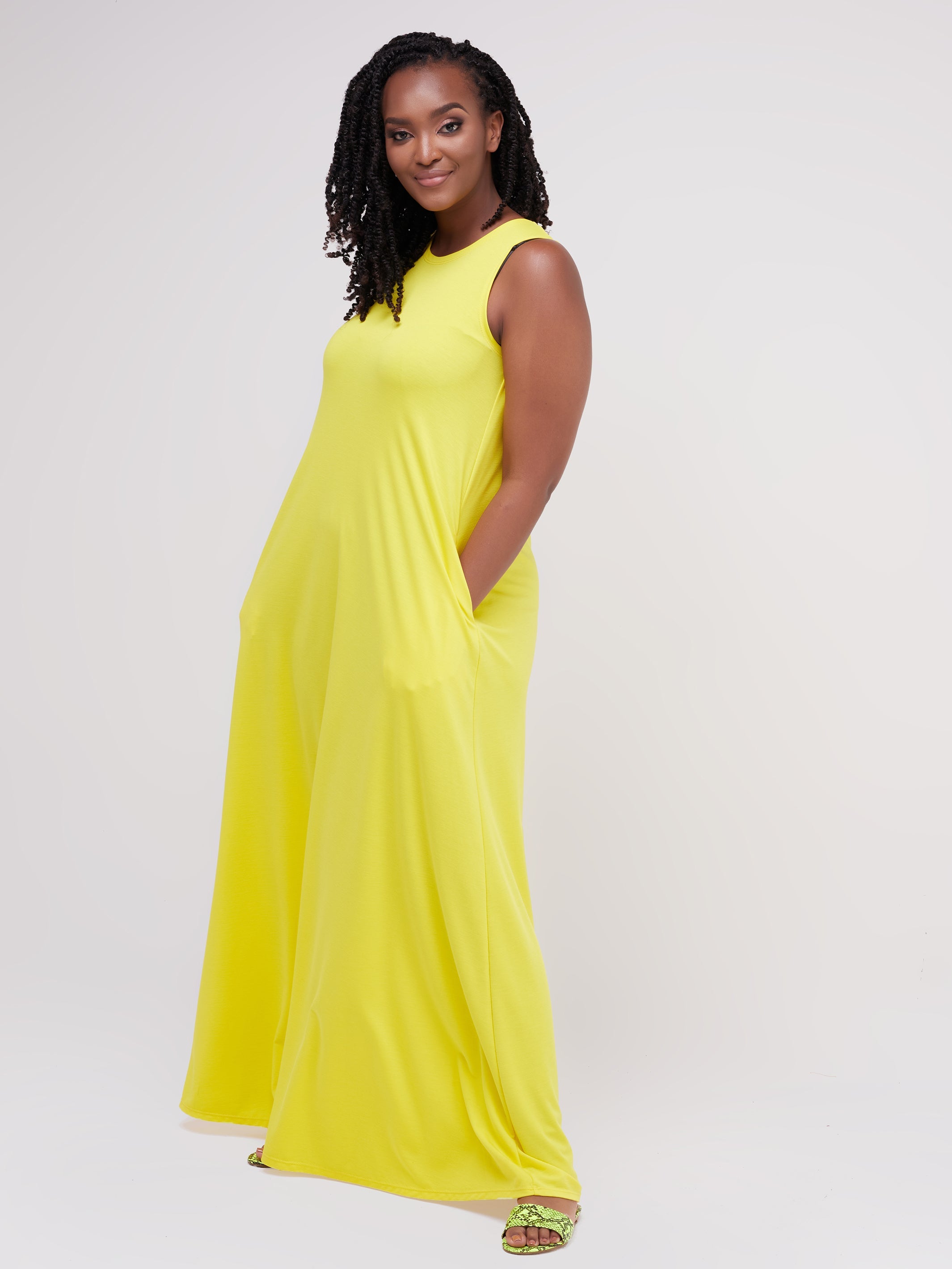 Vivo Ponte Back Pleat Maxi Dress - Yellow