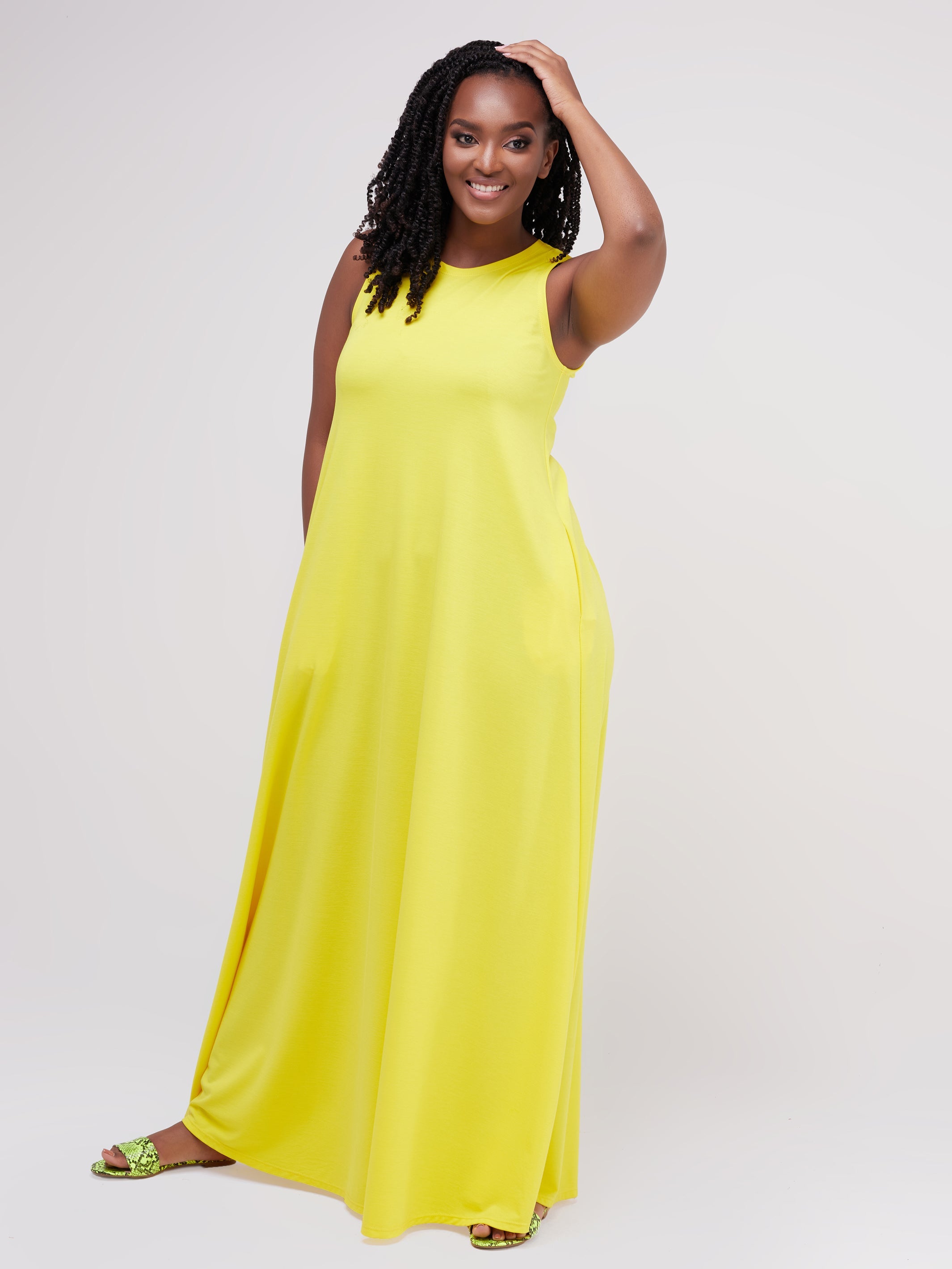 Vivo Ponte Back Pleat Maxi Dress - Yellow