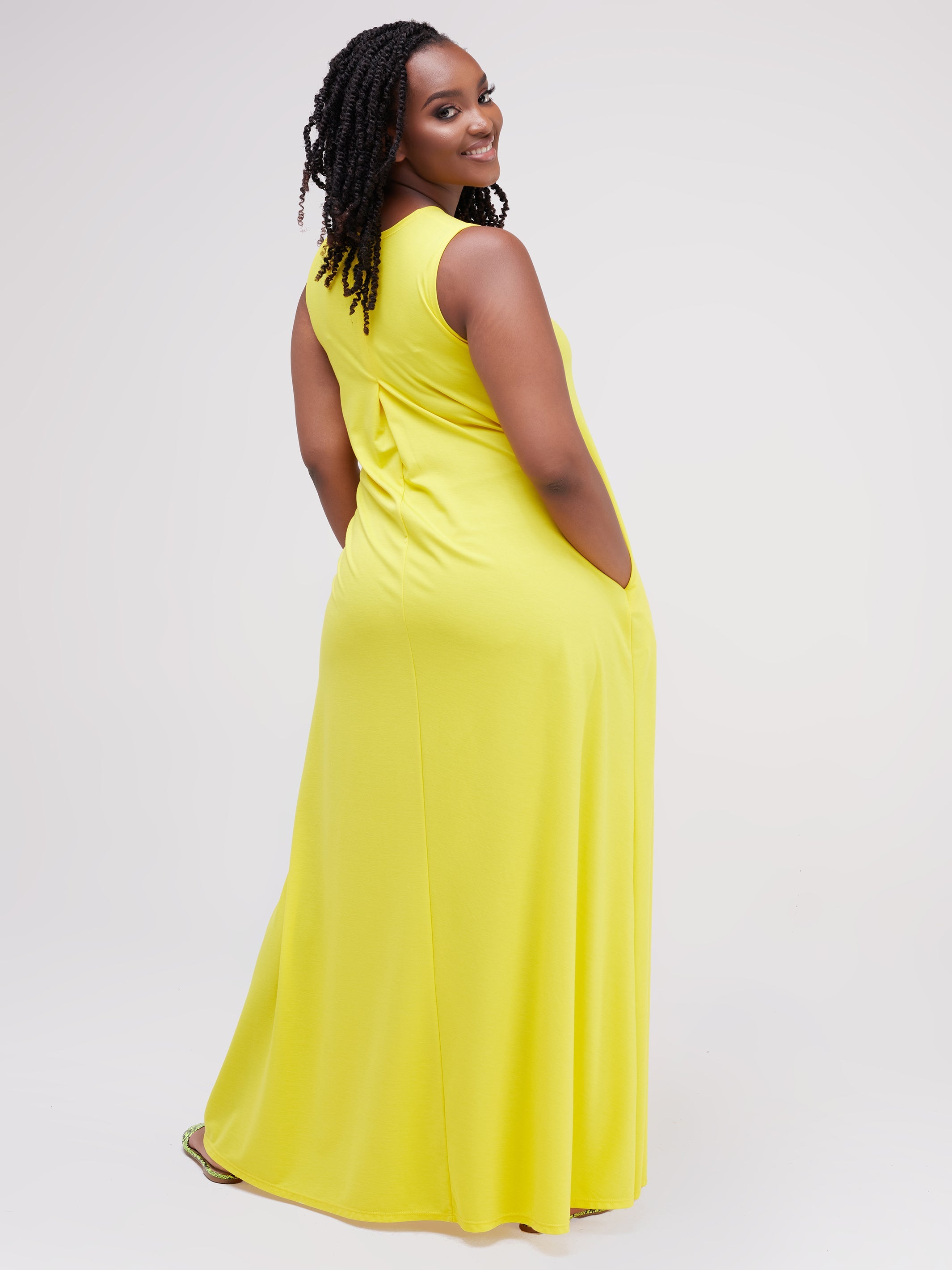 Vivo Ponte Back Pleat Maxi Dress - Yellow