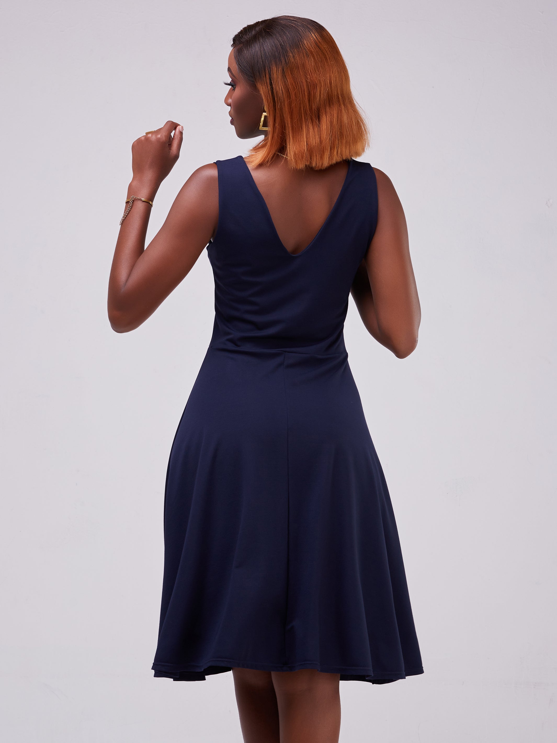 Vivo Zari Sleeveless V-Neck Knee Length Dress - Navy Blue