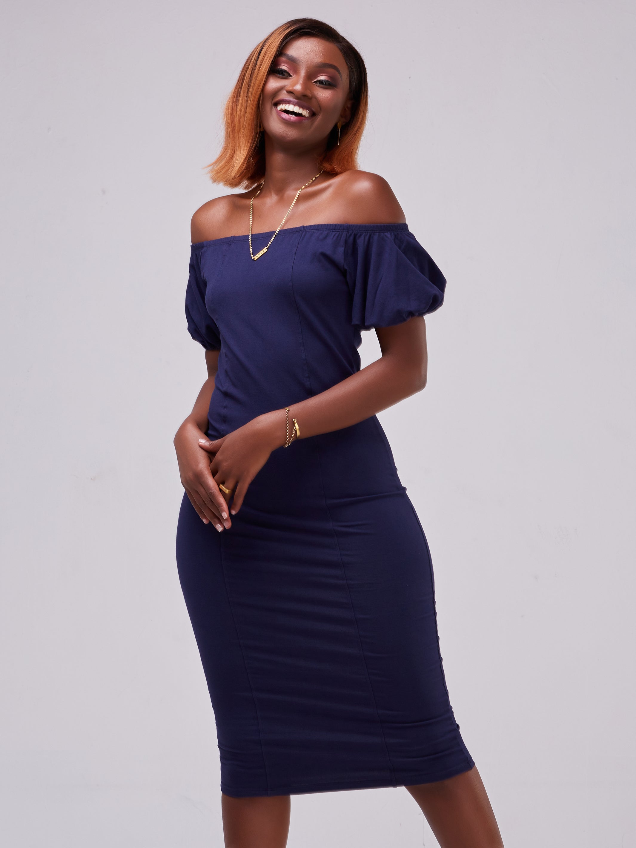 Vivo Zari Puff Sleeve Bodycon - Navy Blue