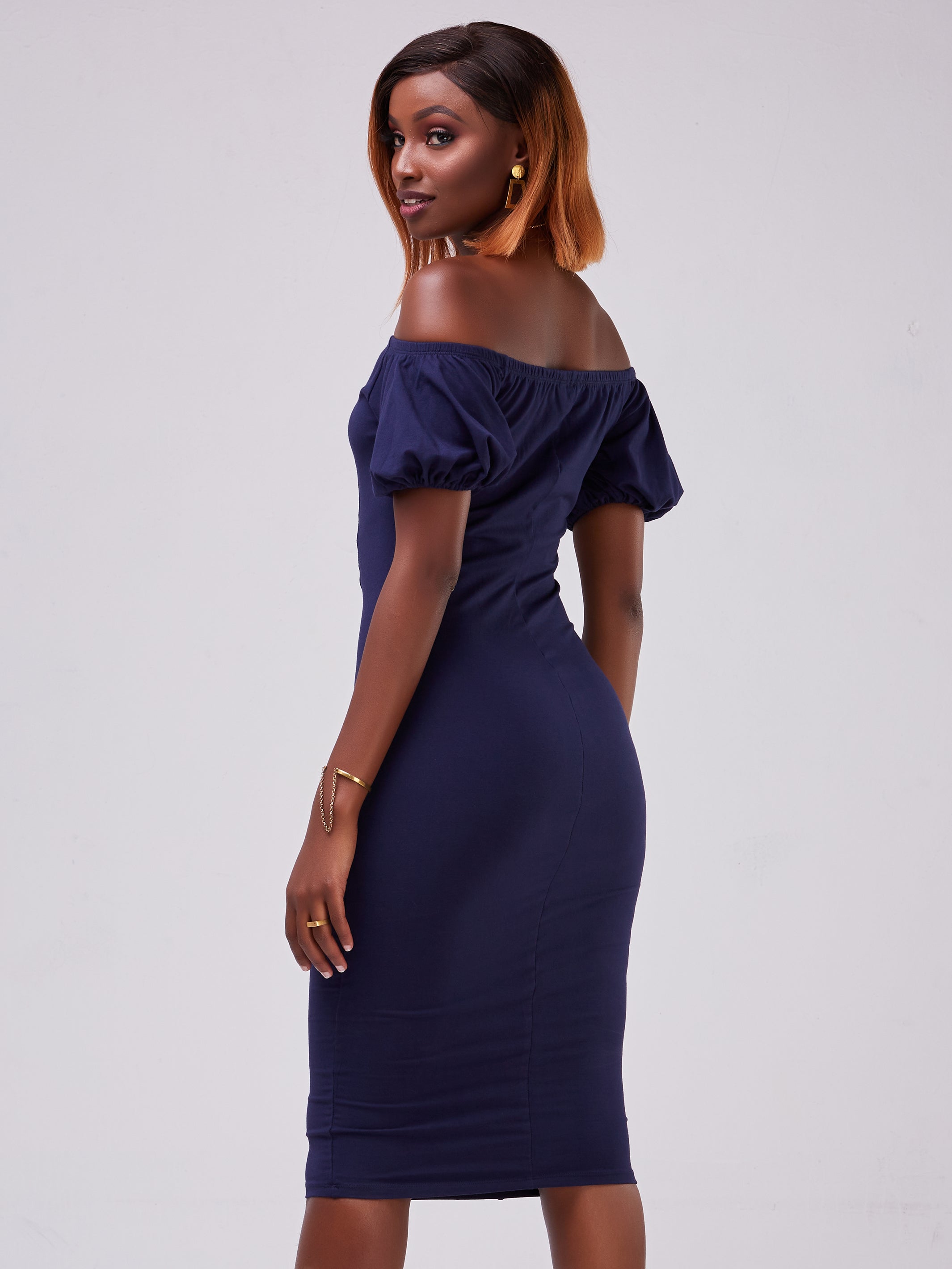 Vivo Zari Puff Sleeve Bodycon - Navy Blue