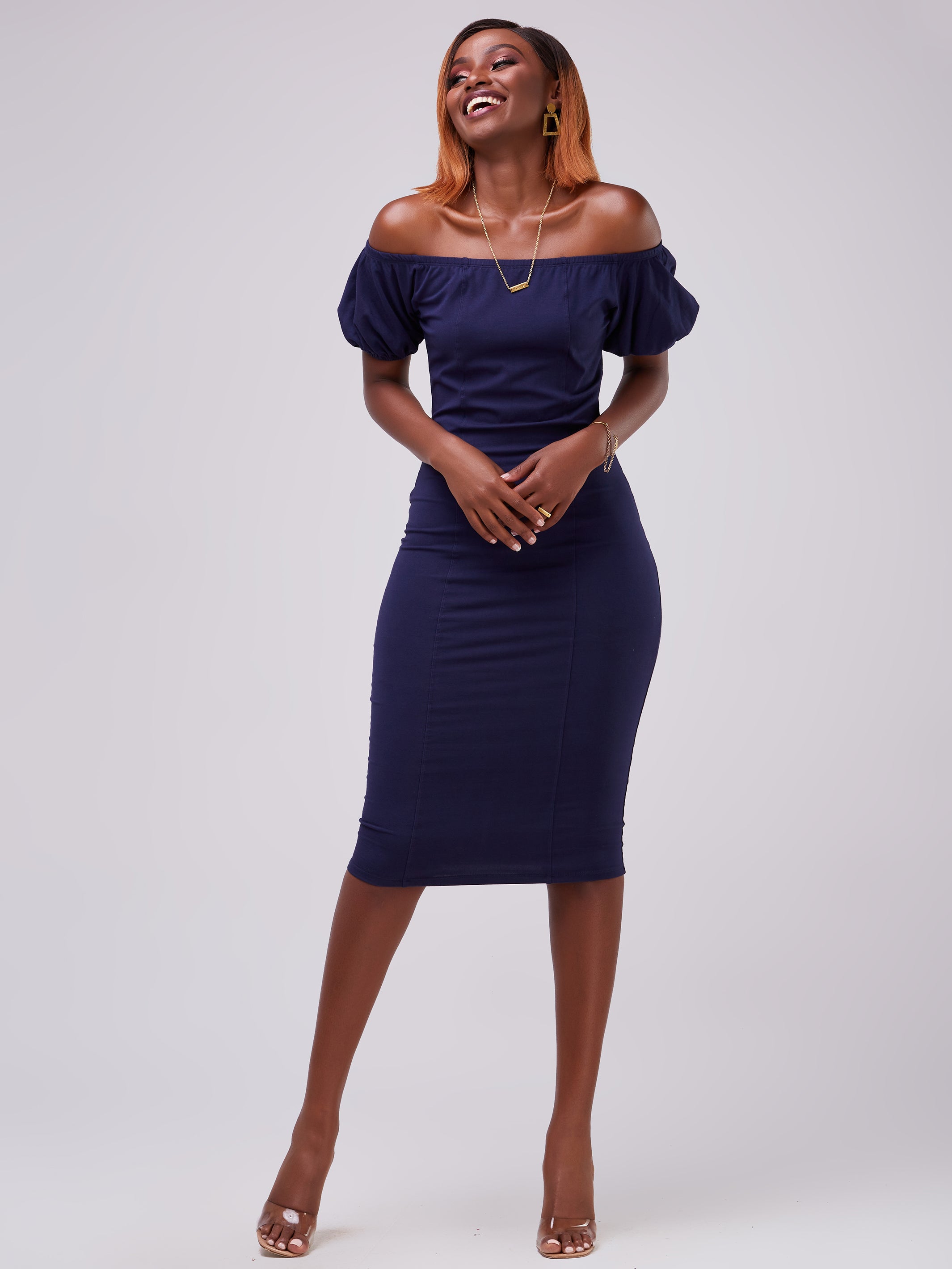 Vivo Zari Puff Sleeve Bodycon - Navy Blue