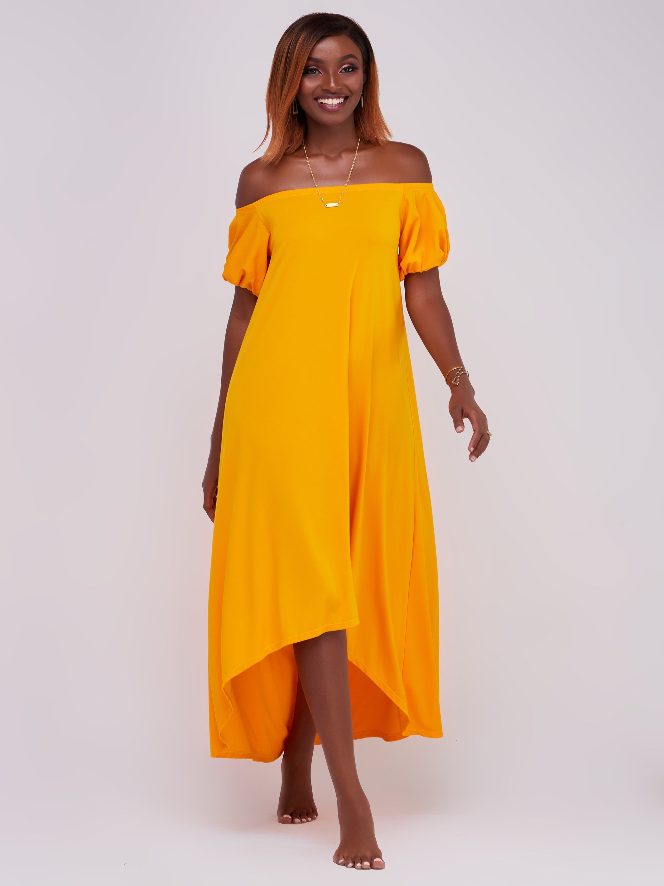 Vivo Zari Puff Sleeve High Low Dress - Mustard