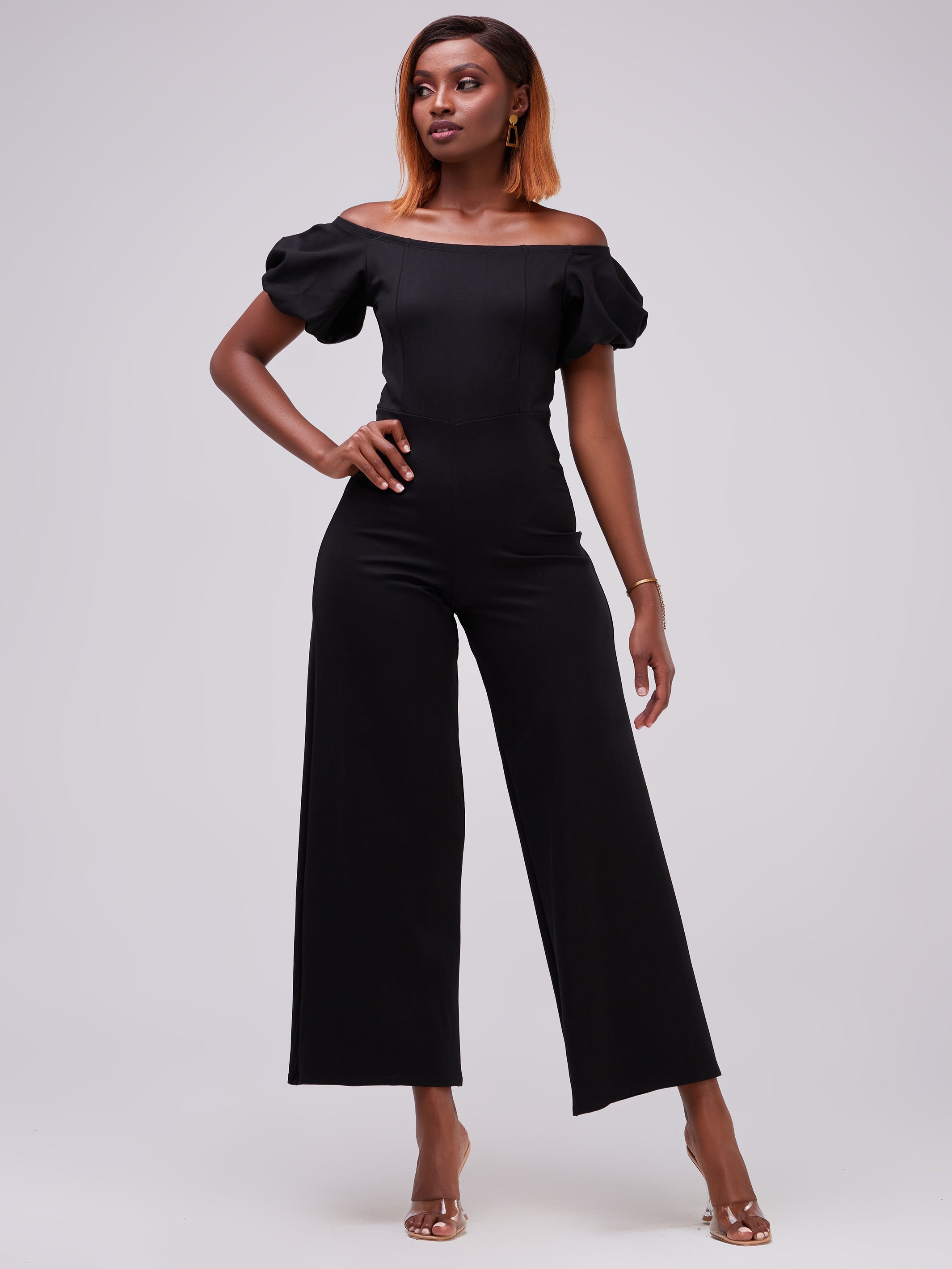 Vivo Zari Puff Sleeve Jumpsuit - Black