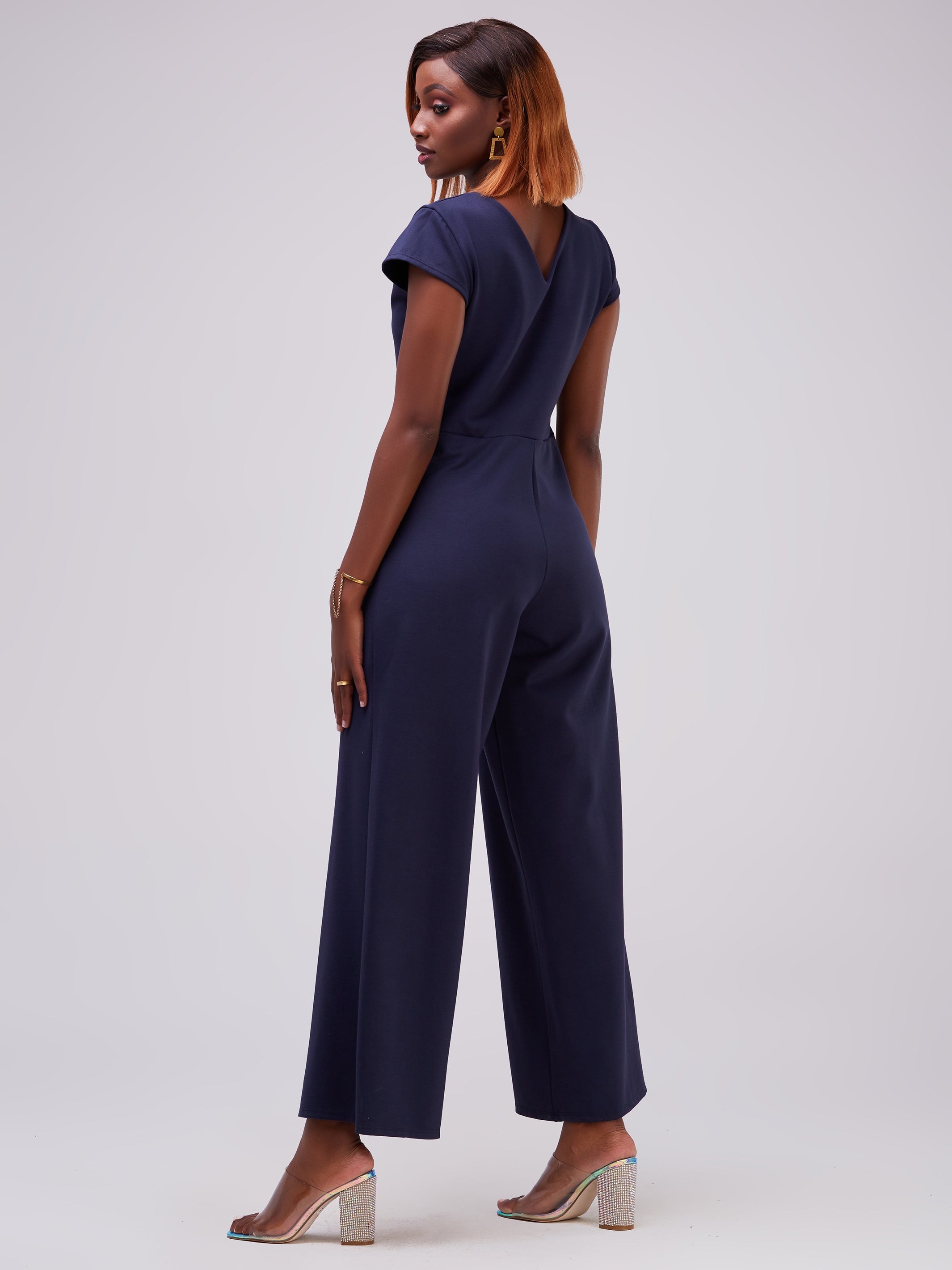 Vivo Zari Cap Sleeved V-Neck Jumpsuit - Navy Blue