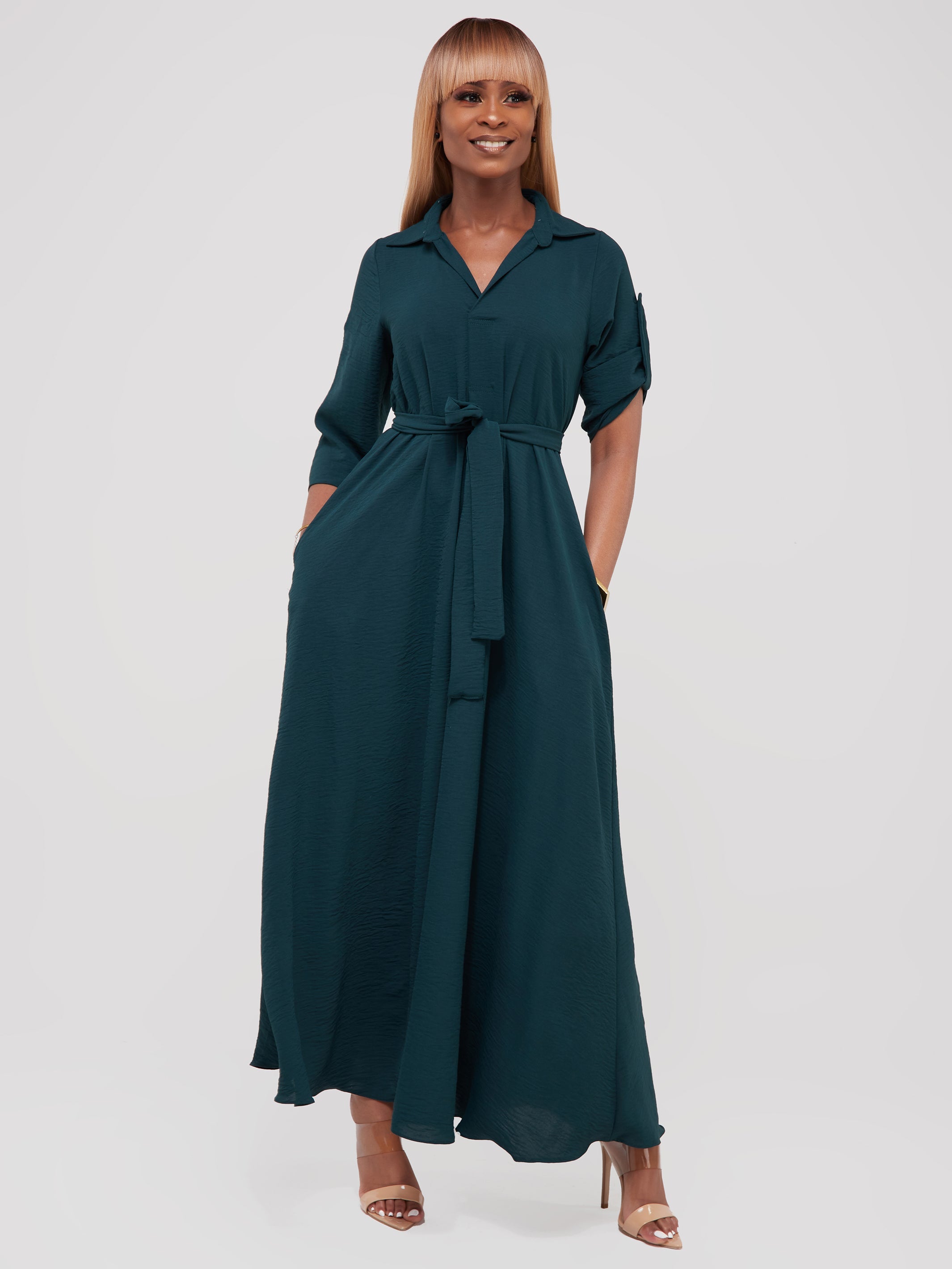 Vivo Dayo Maxi Shirt Dress - Dark Green