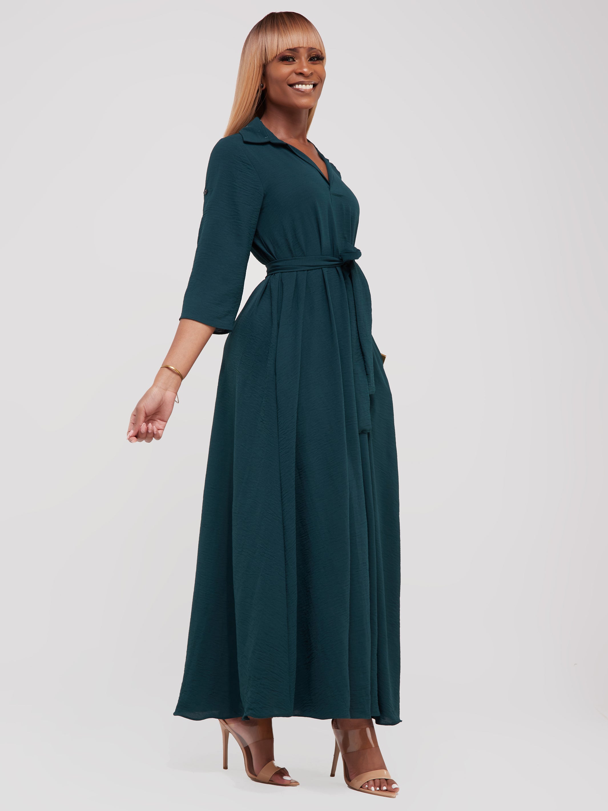 Vivo Dayo Maxi Shirt Dress - Dark Green