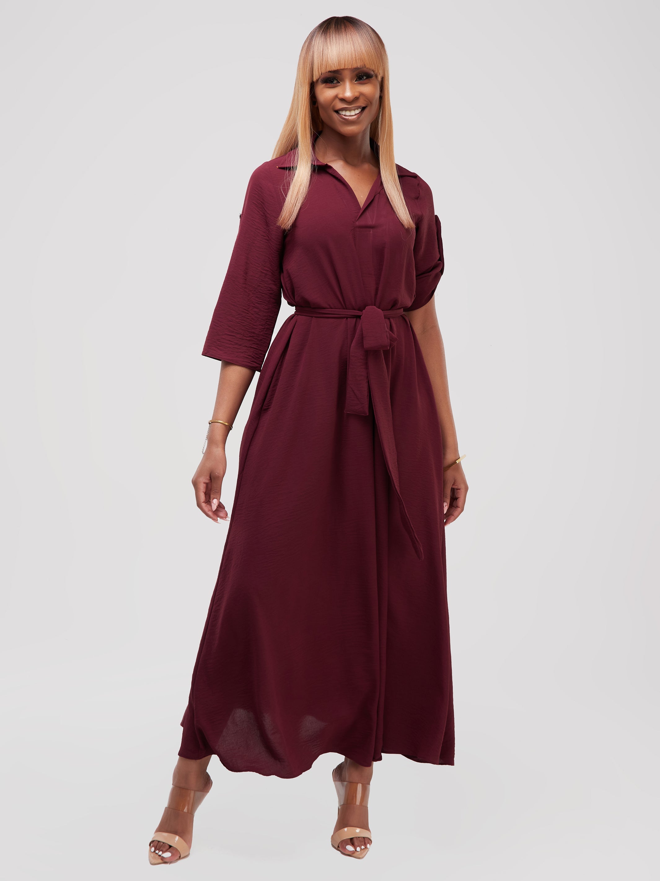 Vivo Dayo Maxi Shirt Dress - Maroon