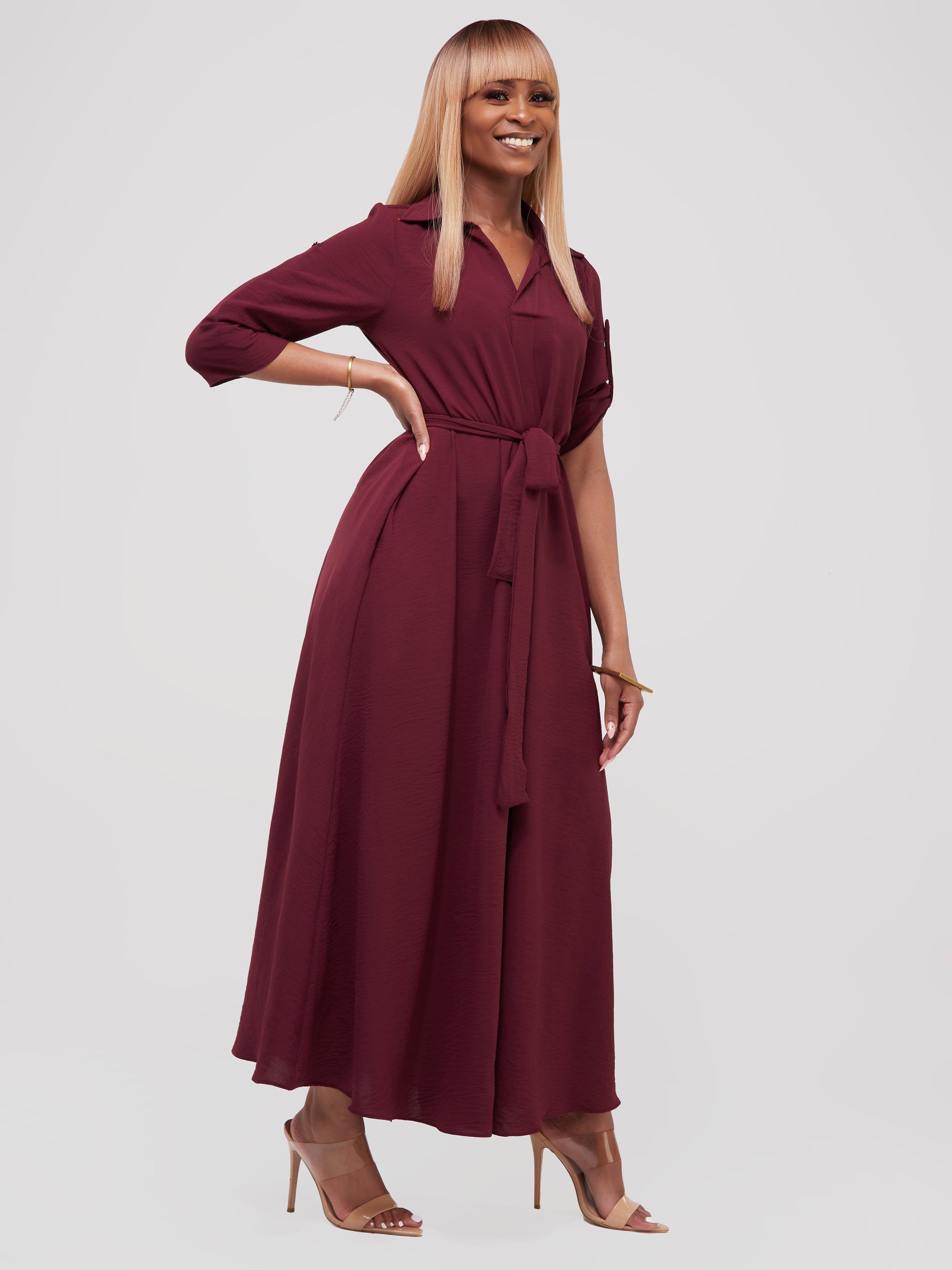 Vivo Dayo Maxi Shirt Dress - Maroon