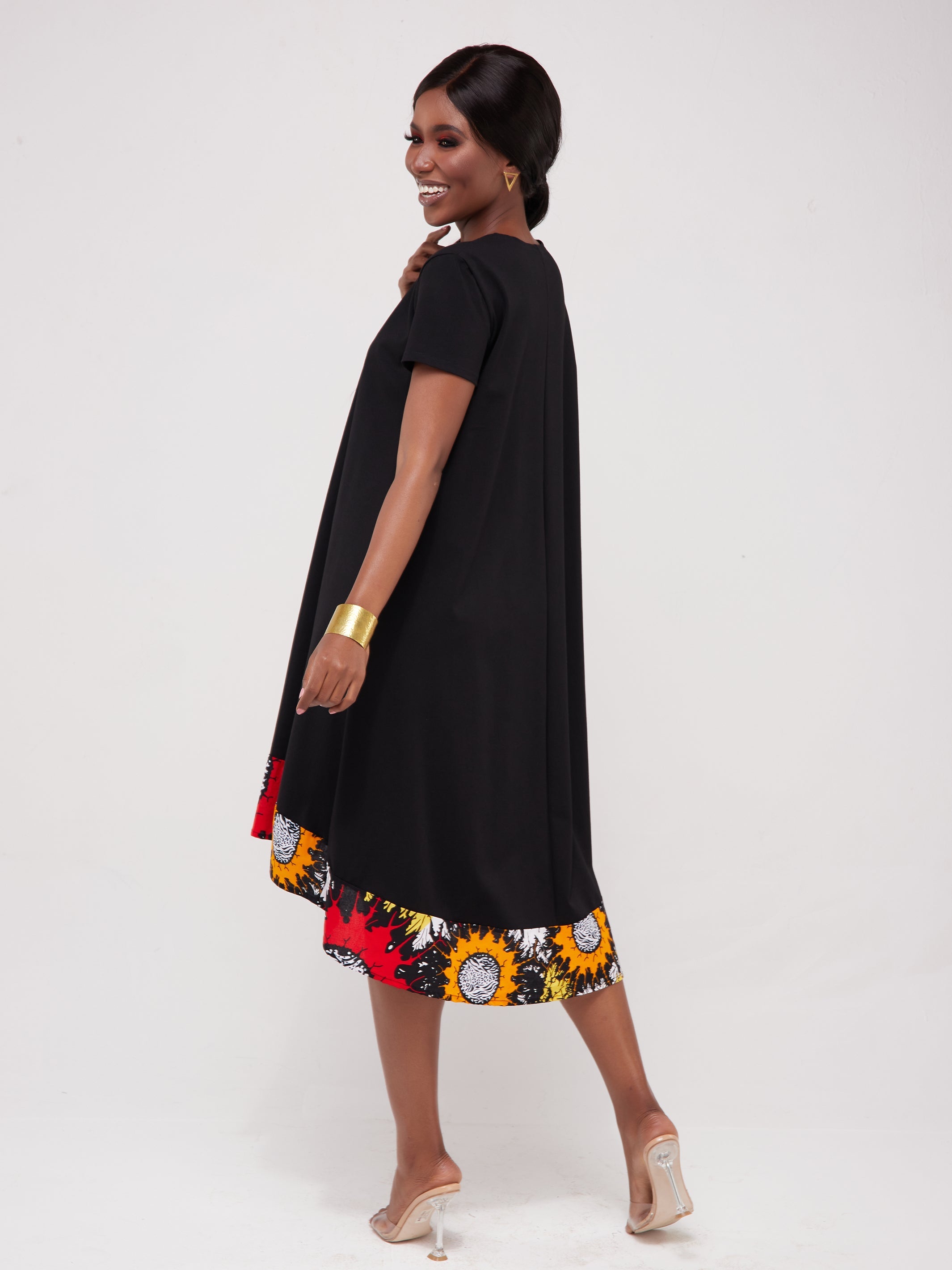 Vivo Mali High Low Dress - Black / Red Print