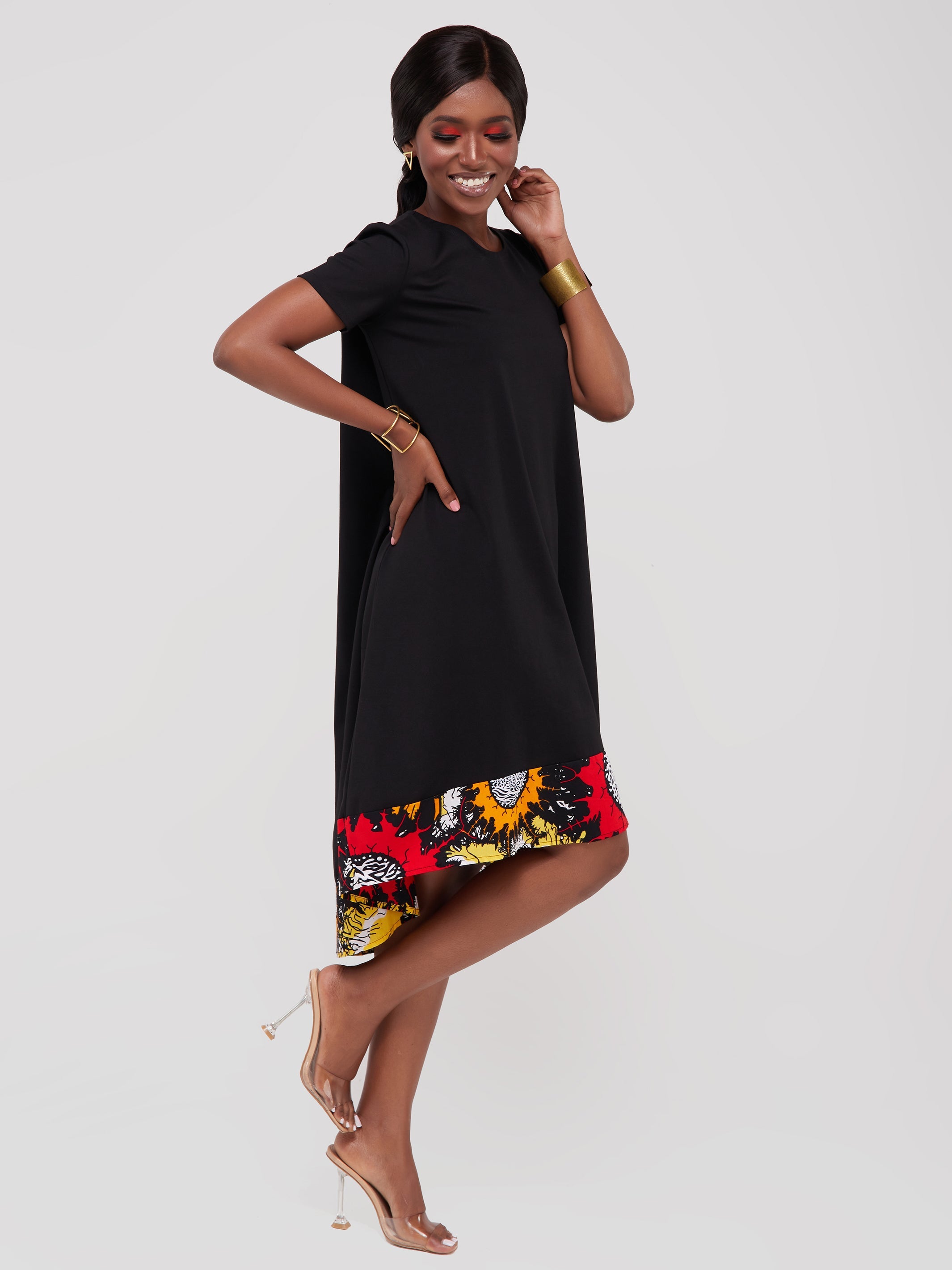 Vivo Mali High Low Dress - Black / Red Print