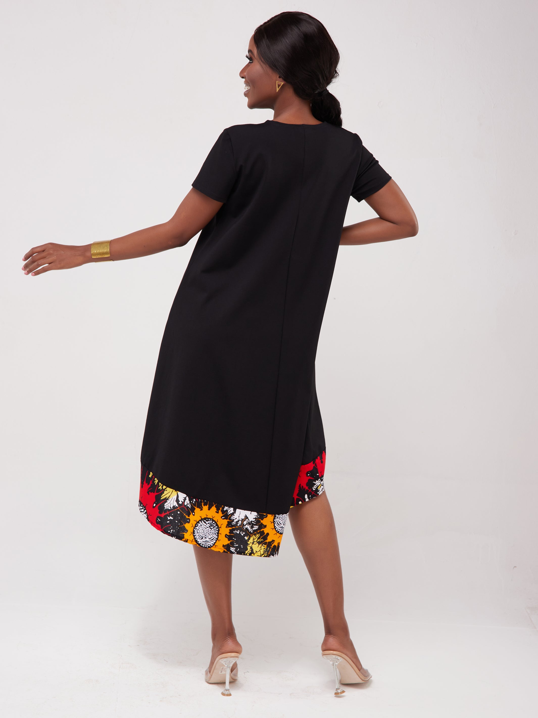 Vivo Mali High Low Dress - Black / Red Print