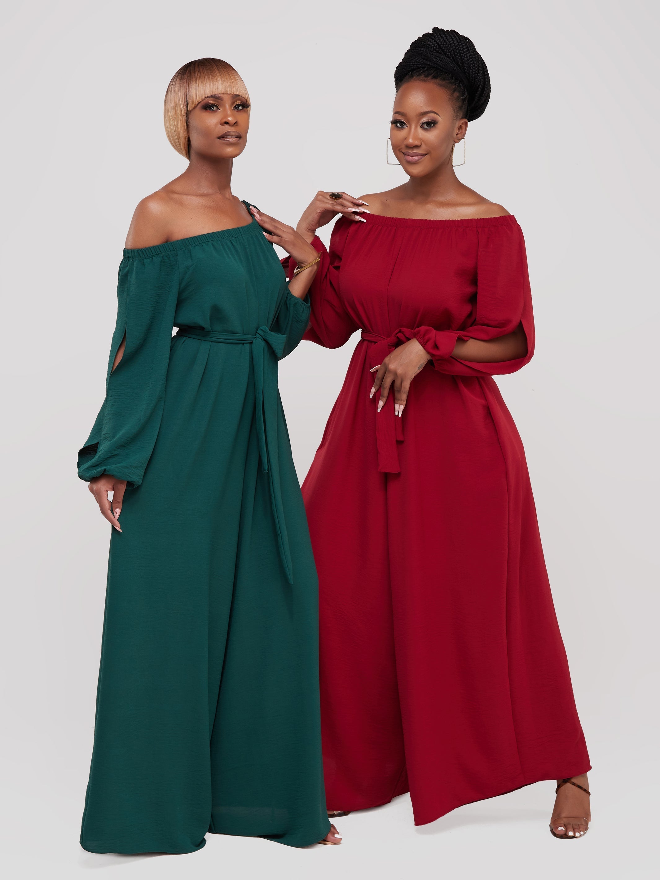 Vivo Dayo Off Shoulder Split Sleeve Jumpsuit - Dark Green