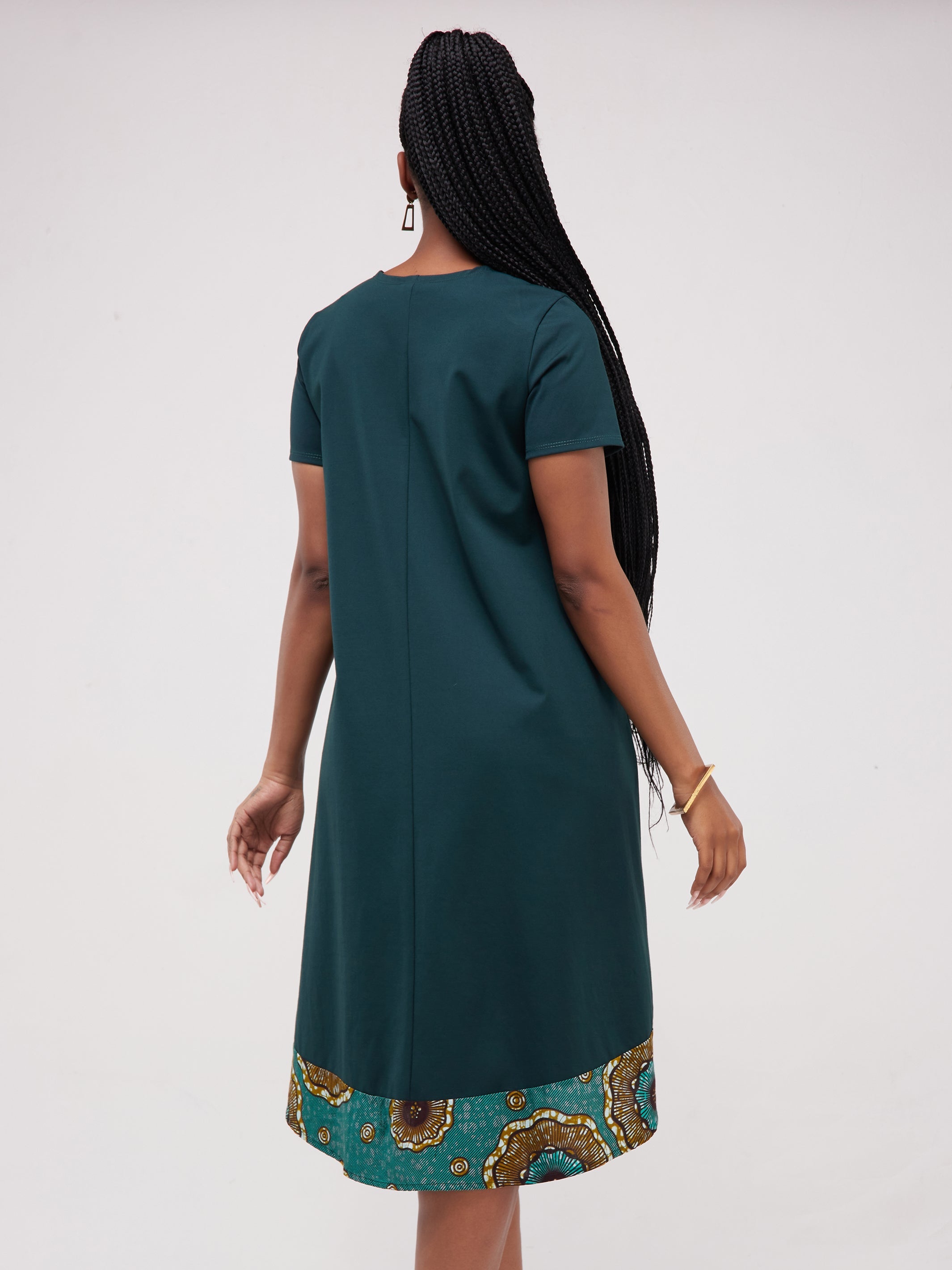 Vivo Mali High Low Dress - Dark Green / Hunters Print