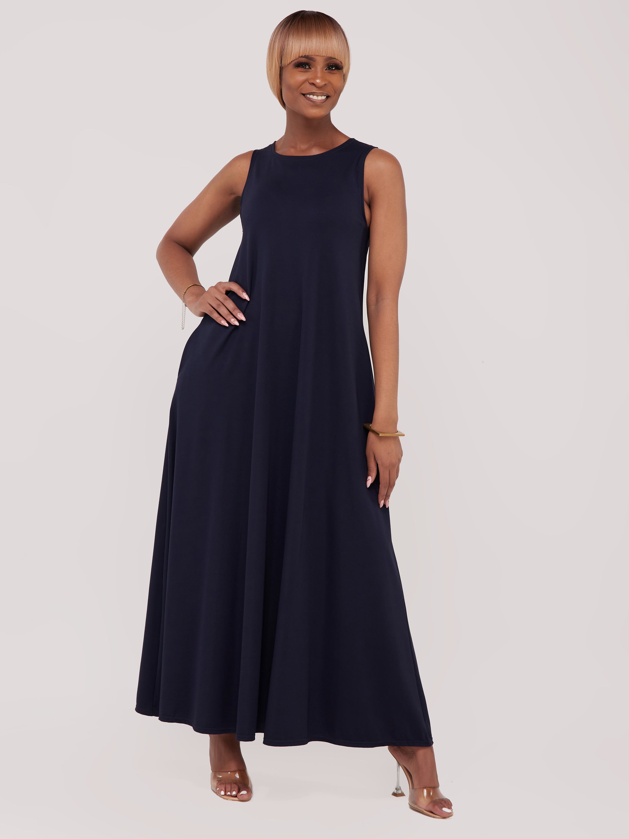 Vivo Basic Sleeveless Kena Tent Maxi Dress - Navy Blue