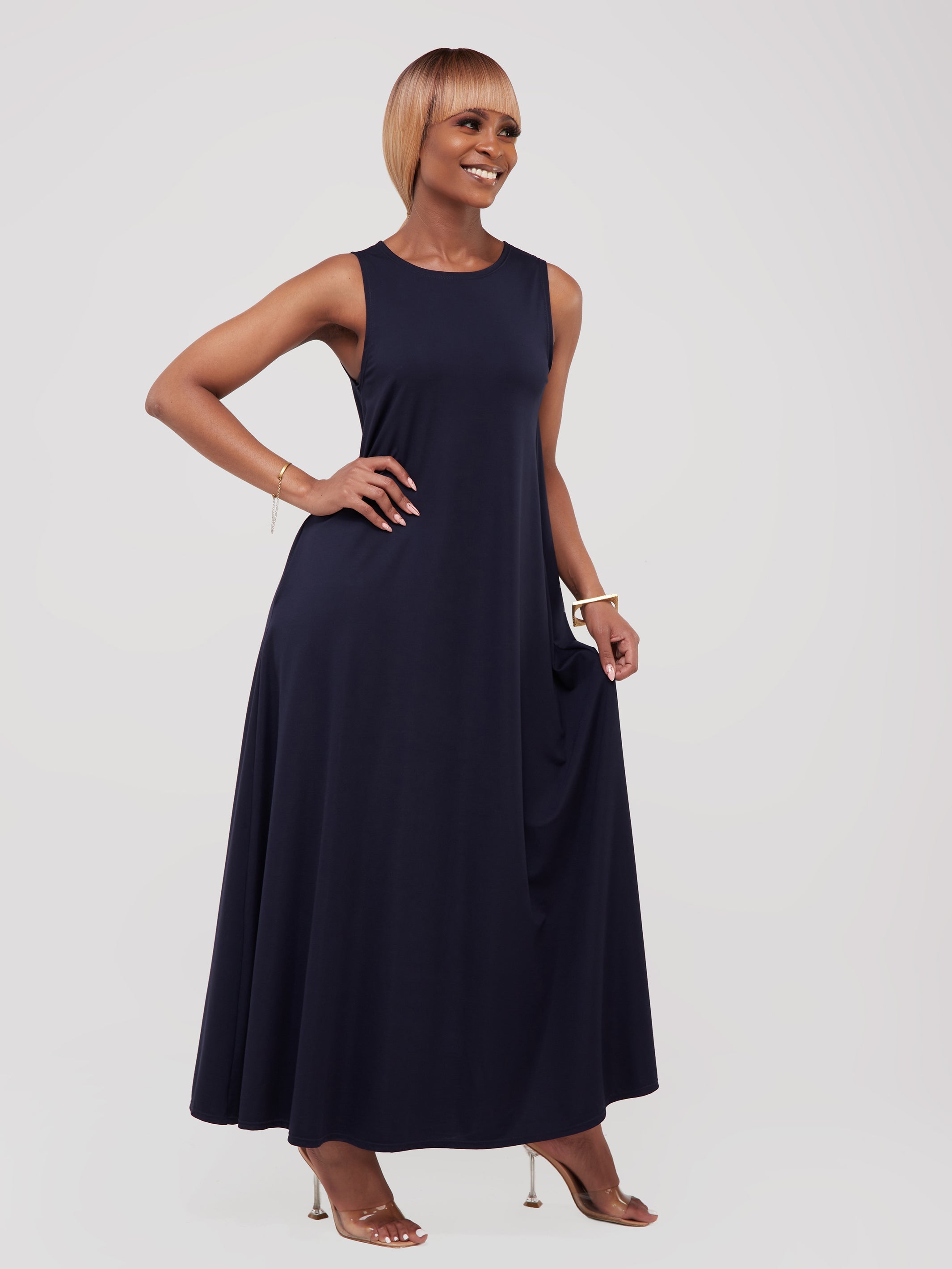 Vivo Basic Sleeveless Kena Tent Maxi Dress - Navy Blue