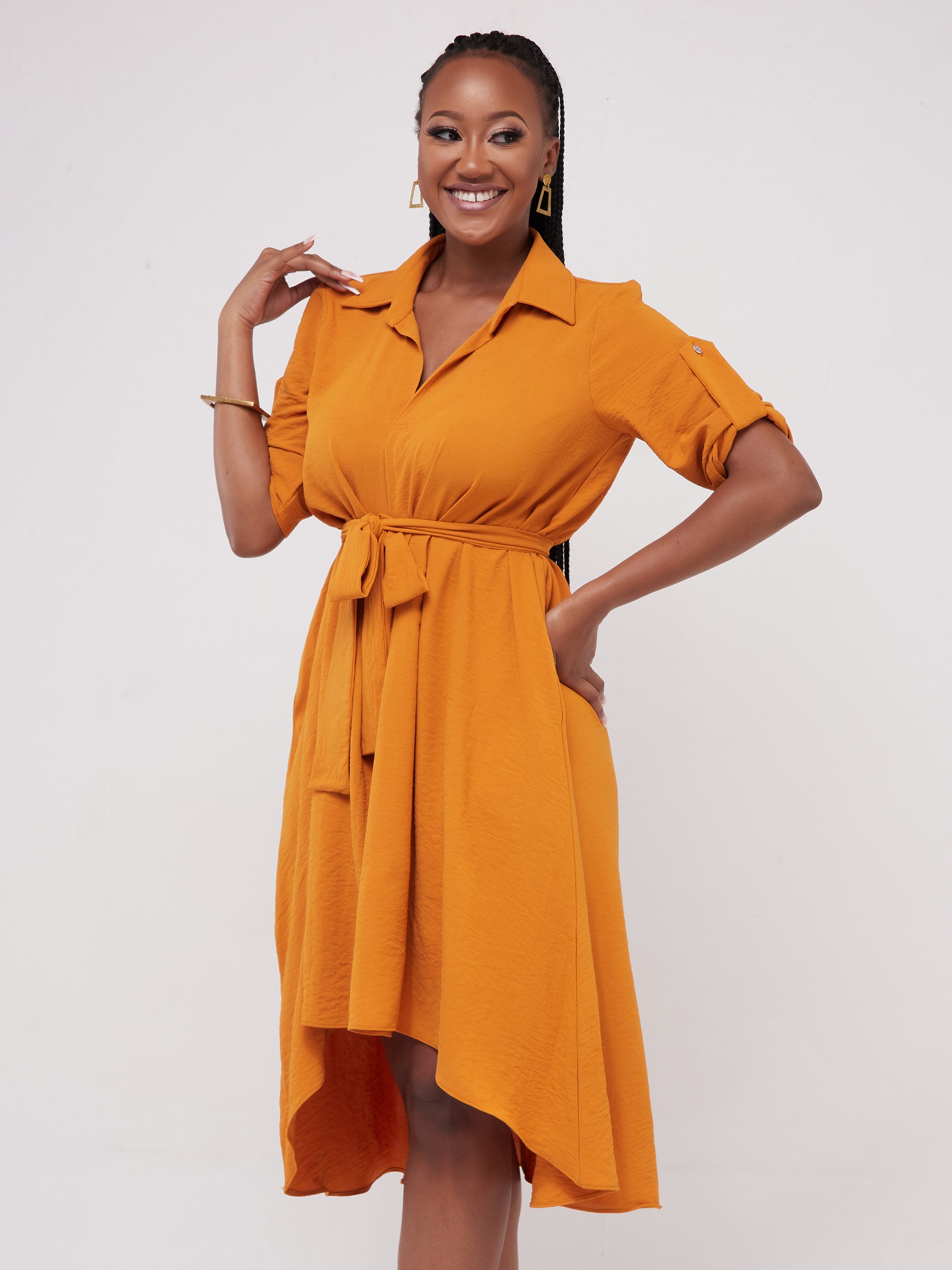 Vivo Dayo 3/4 Sleeved High Low Tent Dress - Mustard