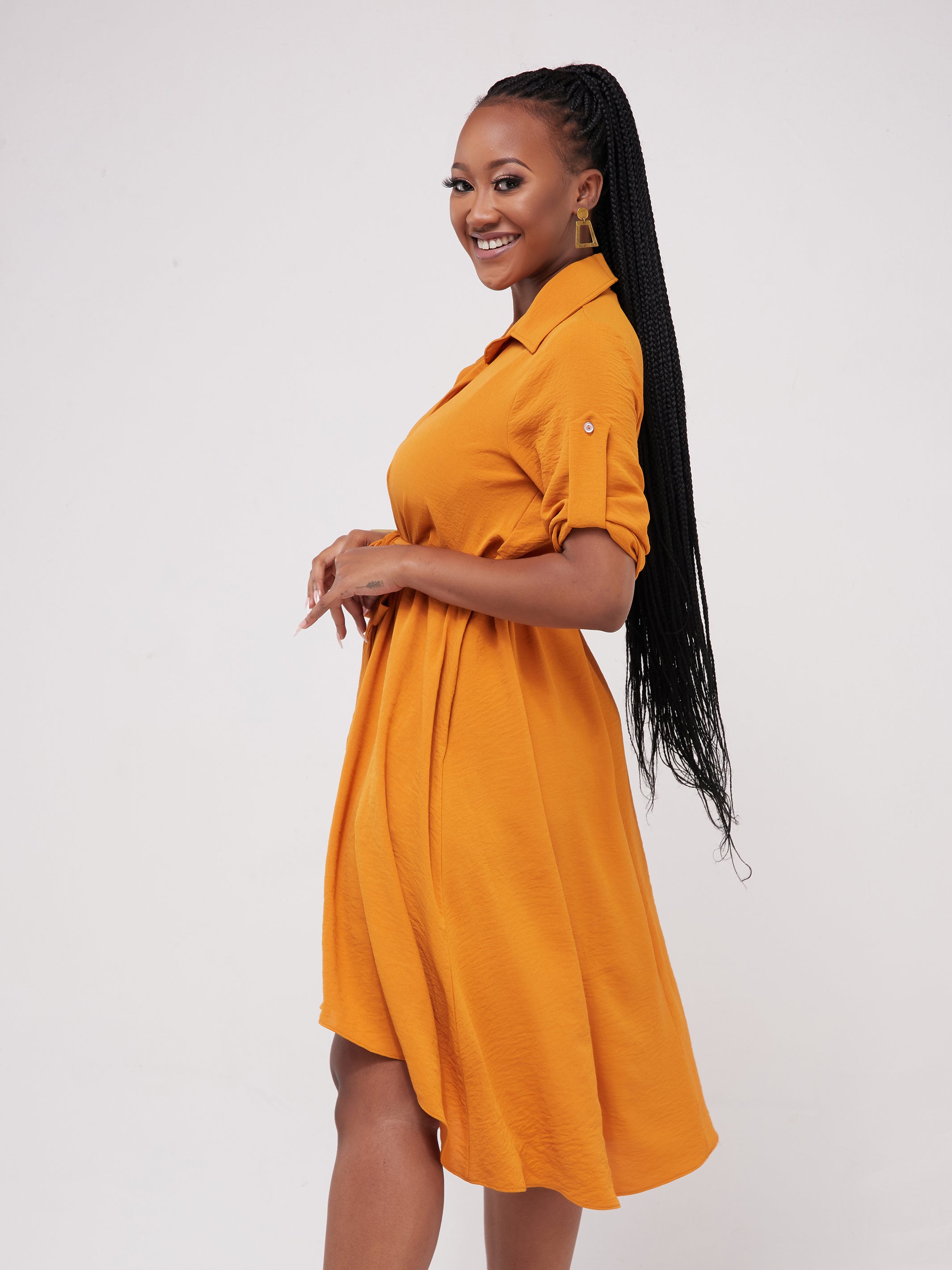 Vivo Dayo 3/4 Sleeved High Low Tent Dress - Mustard