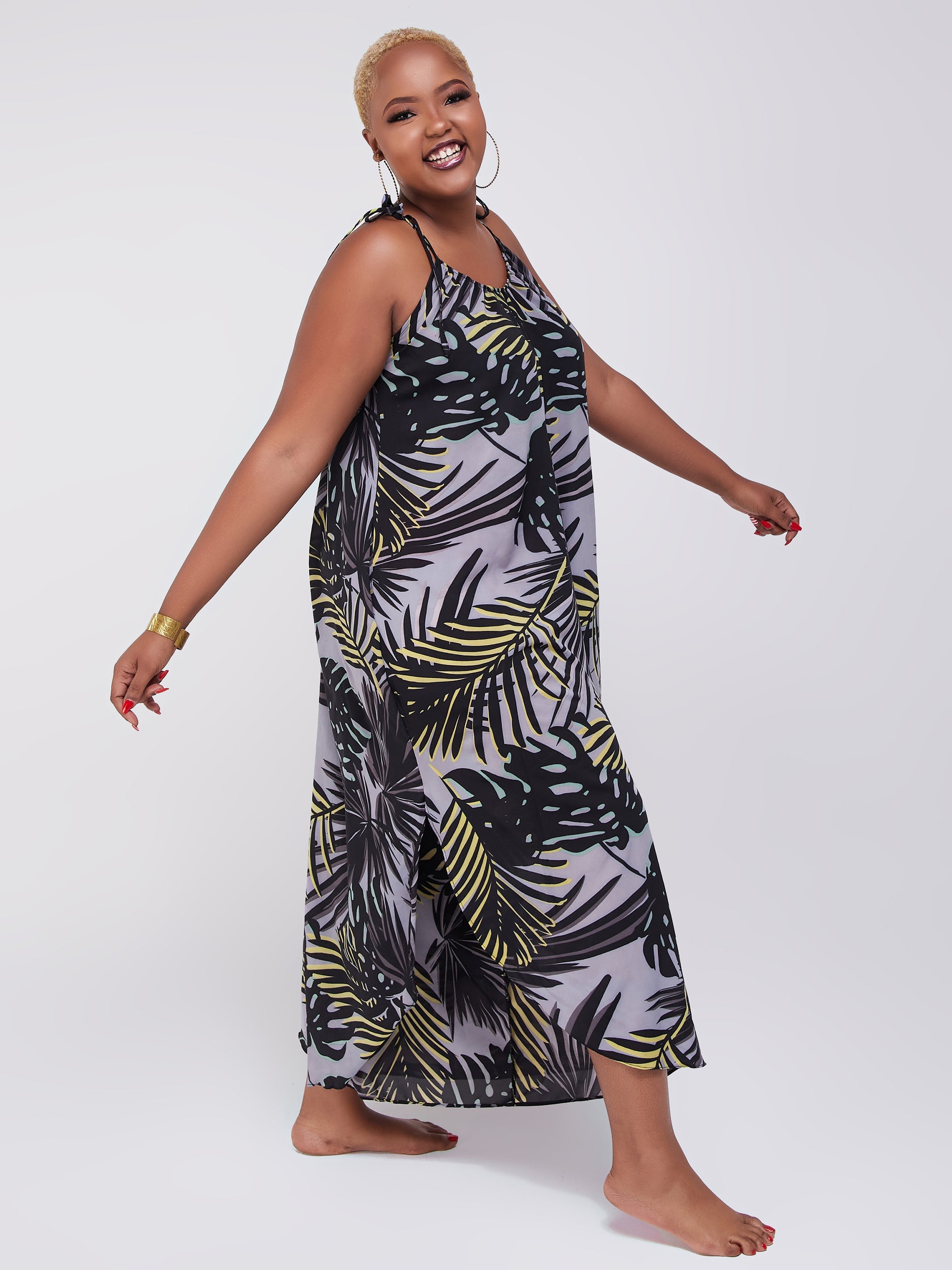 Safari Maisha Strappy Cullote Jumpsuit Coverup - Yellow / Black Print