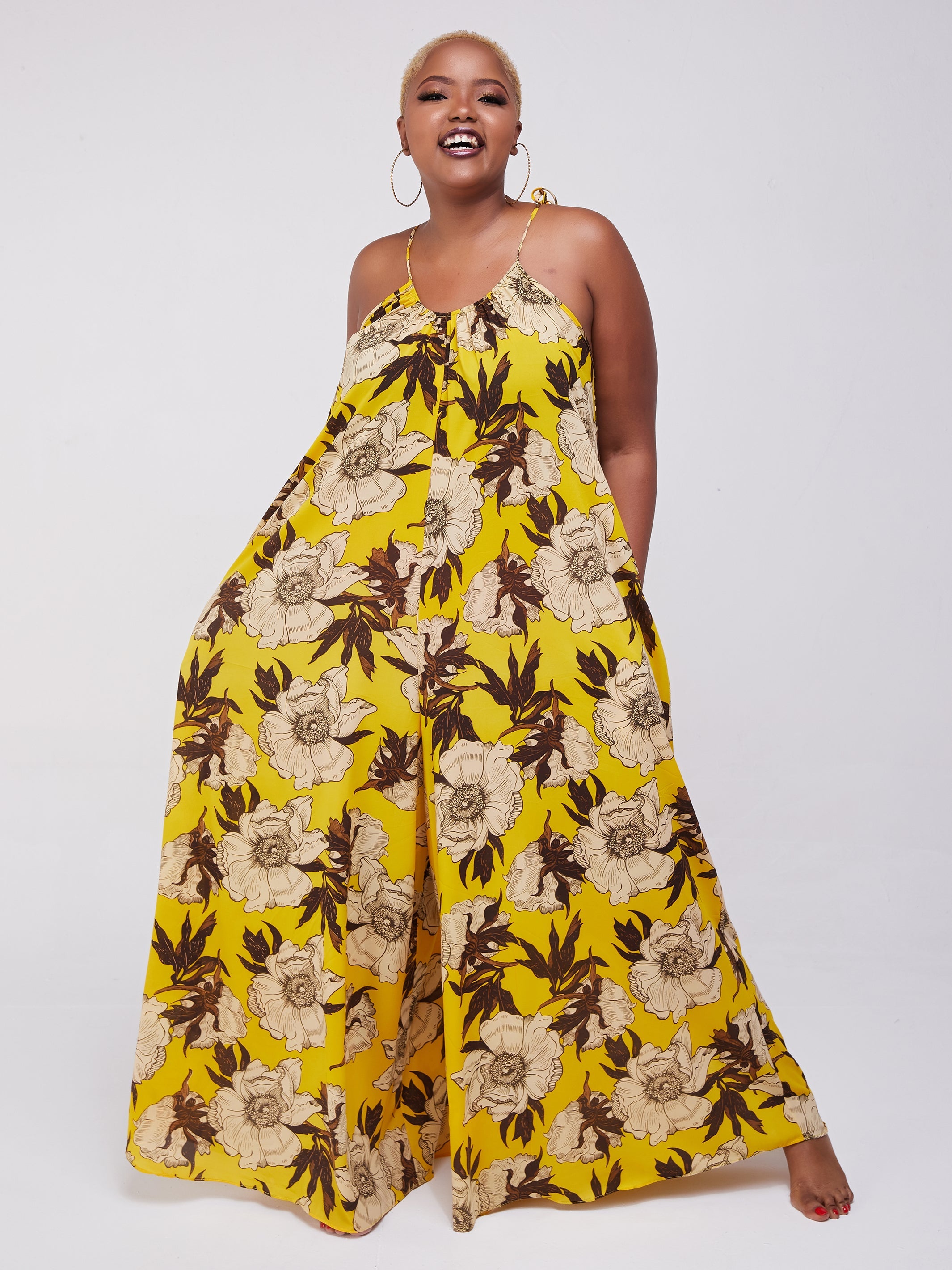 Safari Maisha Strappy Jumpsuit Cover-Up - Yellow Floral Print