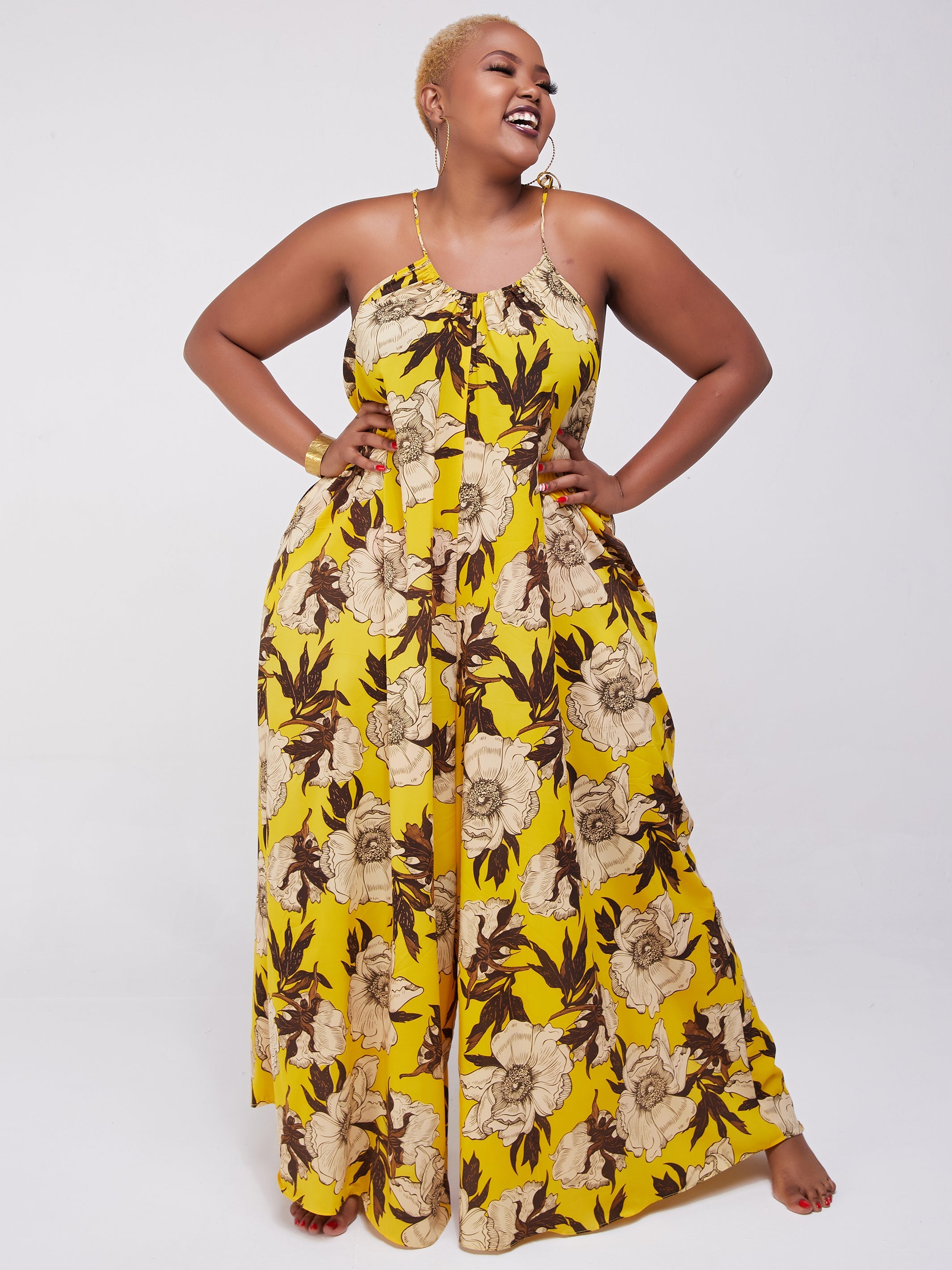 Safari Maisha Strappy Jumpsuit Cover-Up - Yellow Floral Print