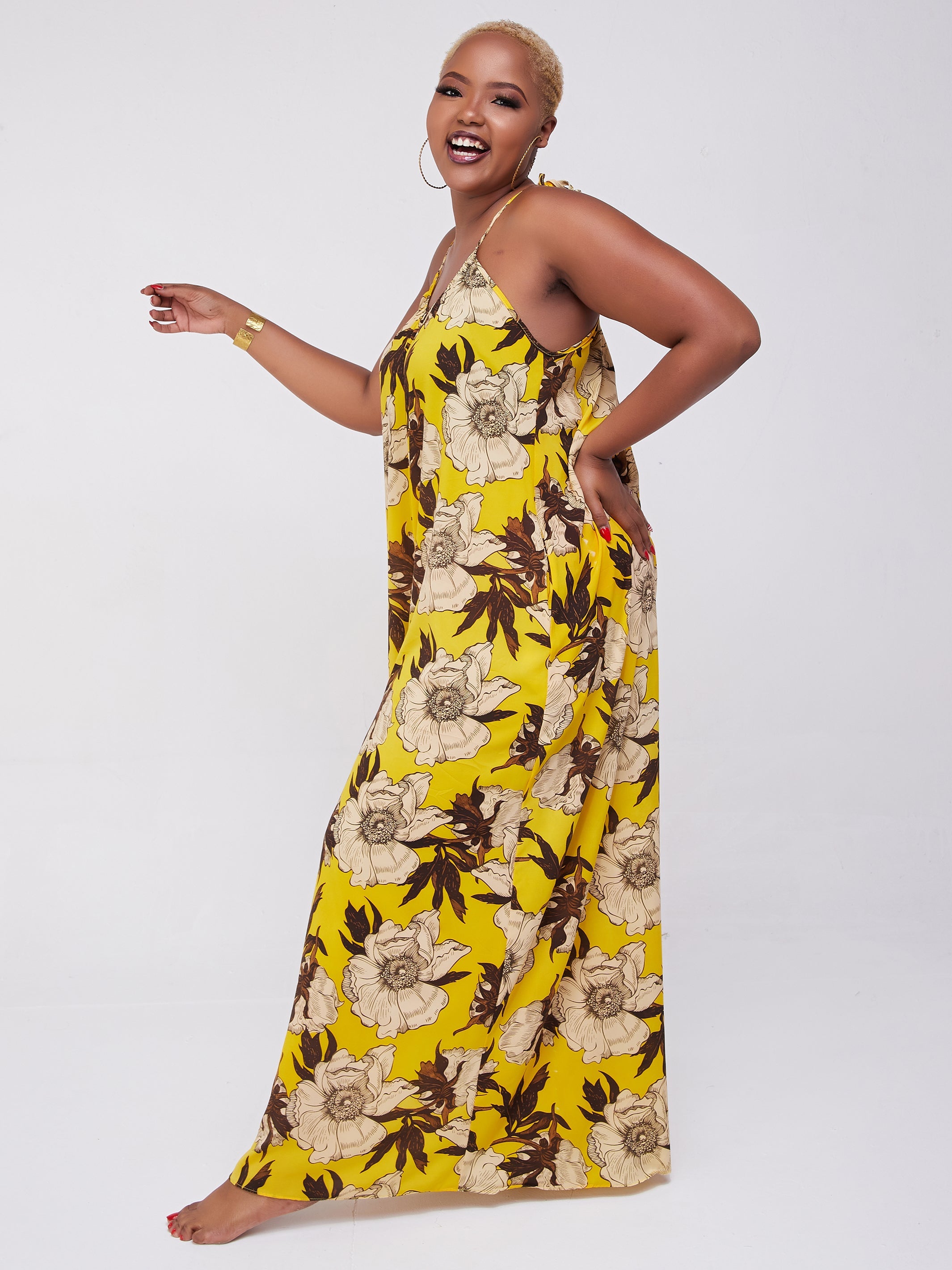 Safari Maisha Strappy Jumpsuit Cover-Up - Yellow Floral Print