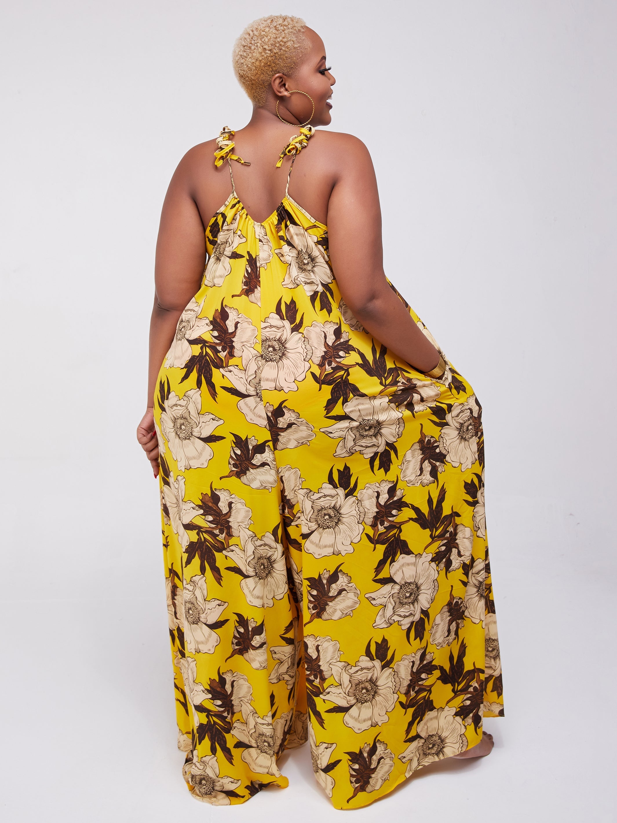 Safari Maisha Strappy Jumpsuit Cover-Up - Yellow Floral Print