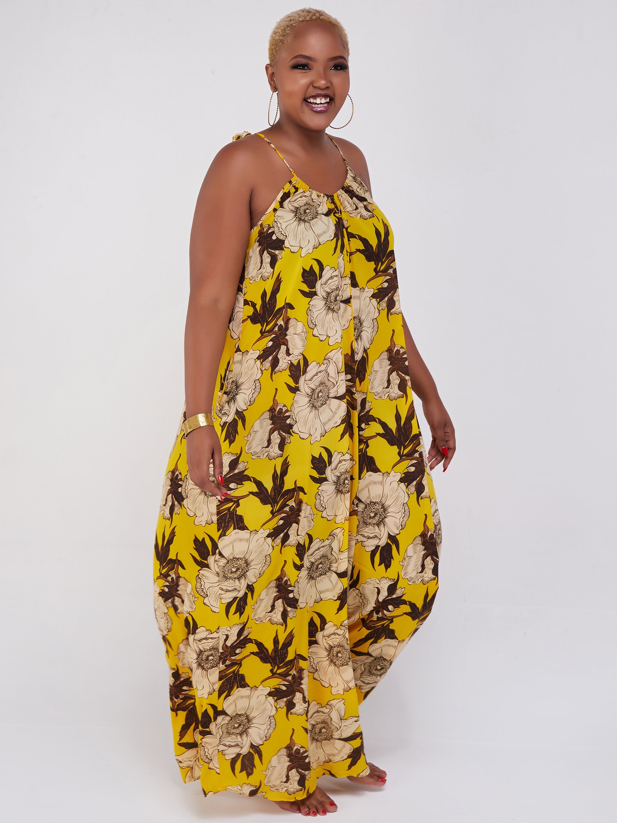 Safari Maisha Strappy Jumpsuit Cover-Up - Yellow Floral Print