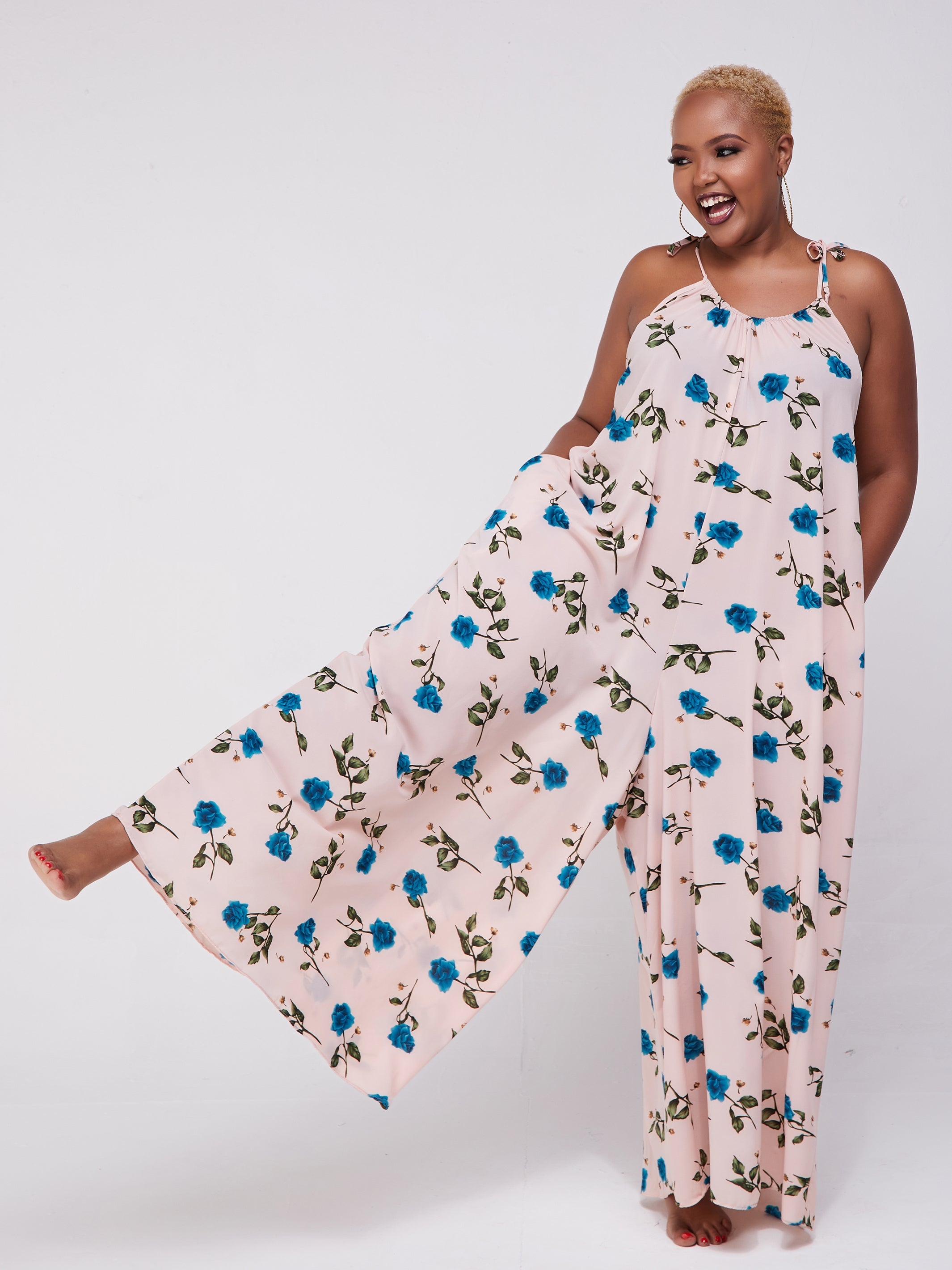 Safari Maisha Strappy Jumpsuit Cover-Up - Blue / Peach Print