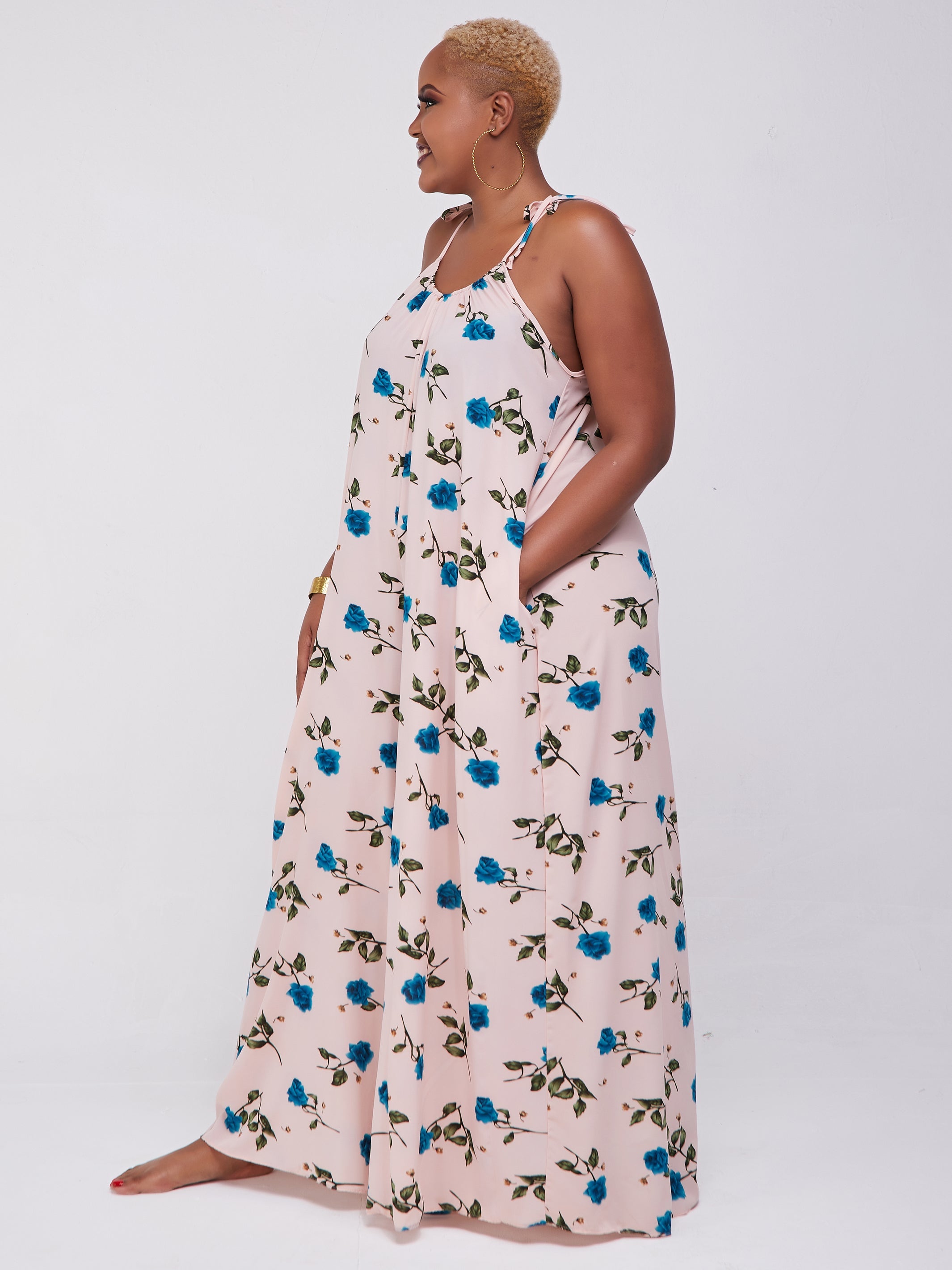 Safari Maisha Strappy Jumpsuit Cover-Up - Blue / Peach Print