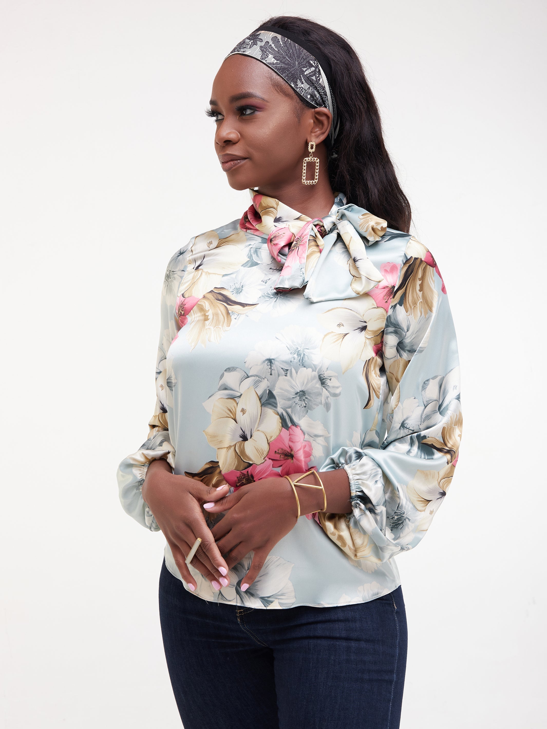 Vivo Bissa Bishop Long Sleeved Top - Green / Pink Print