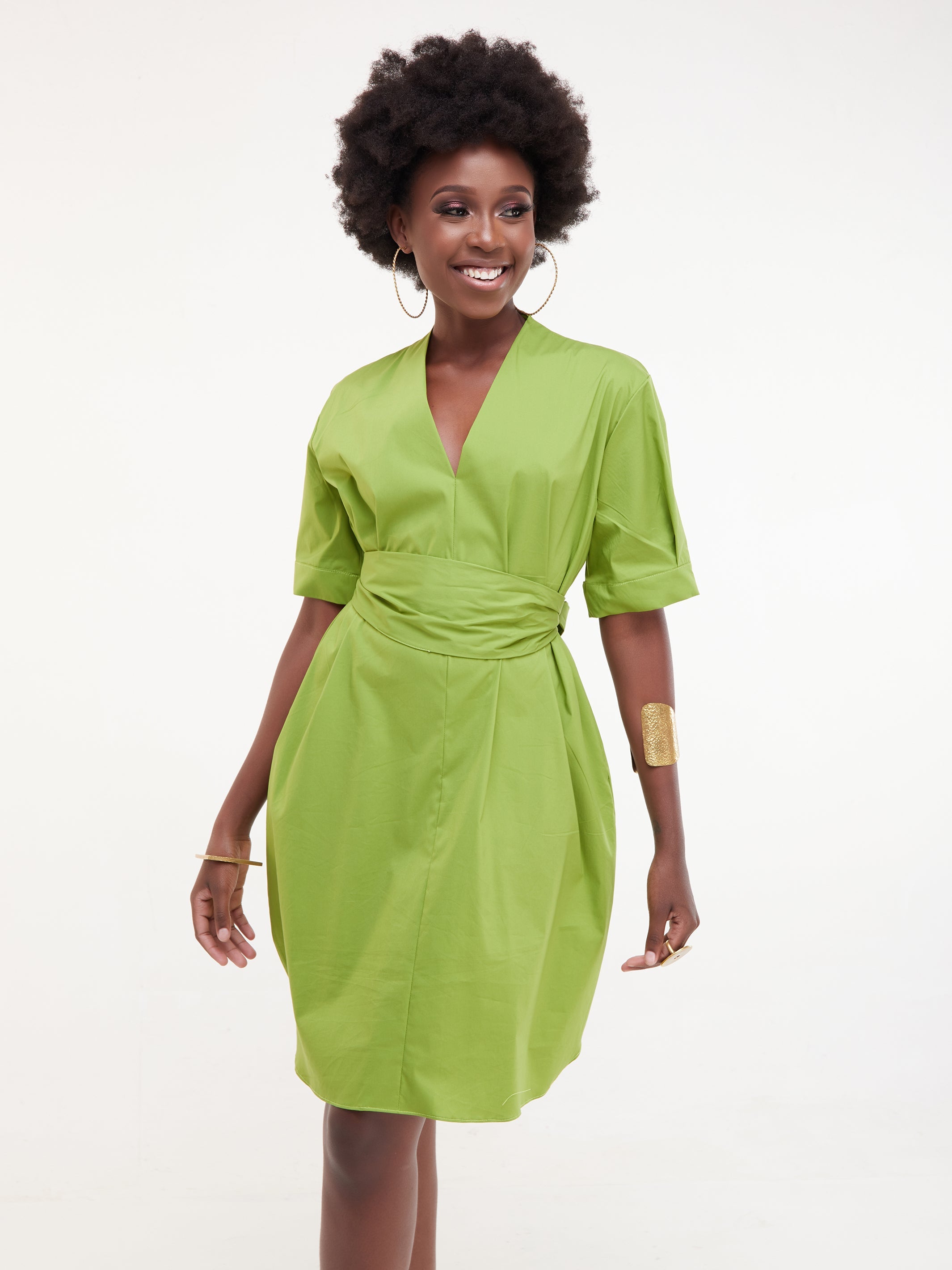 Safari Huru Short Sleeved Shirt Dress - Green