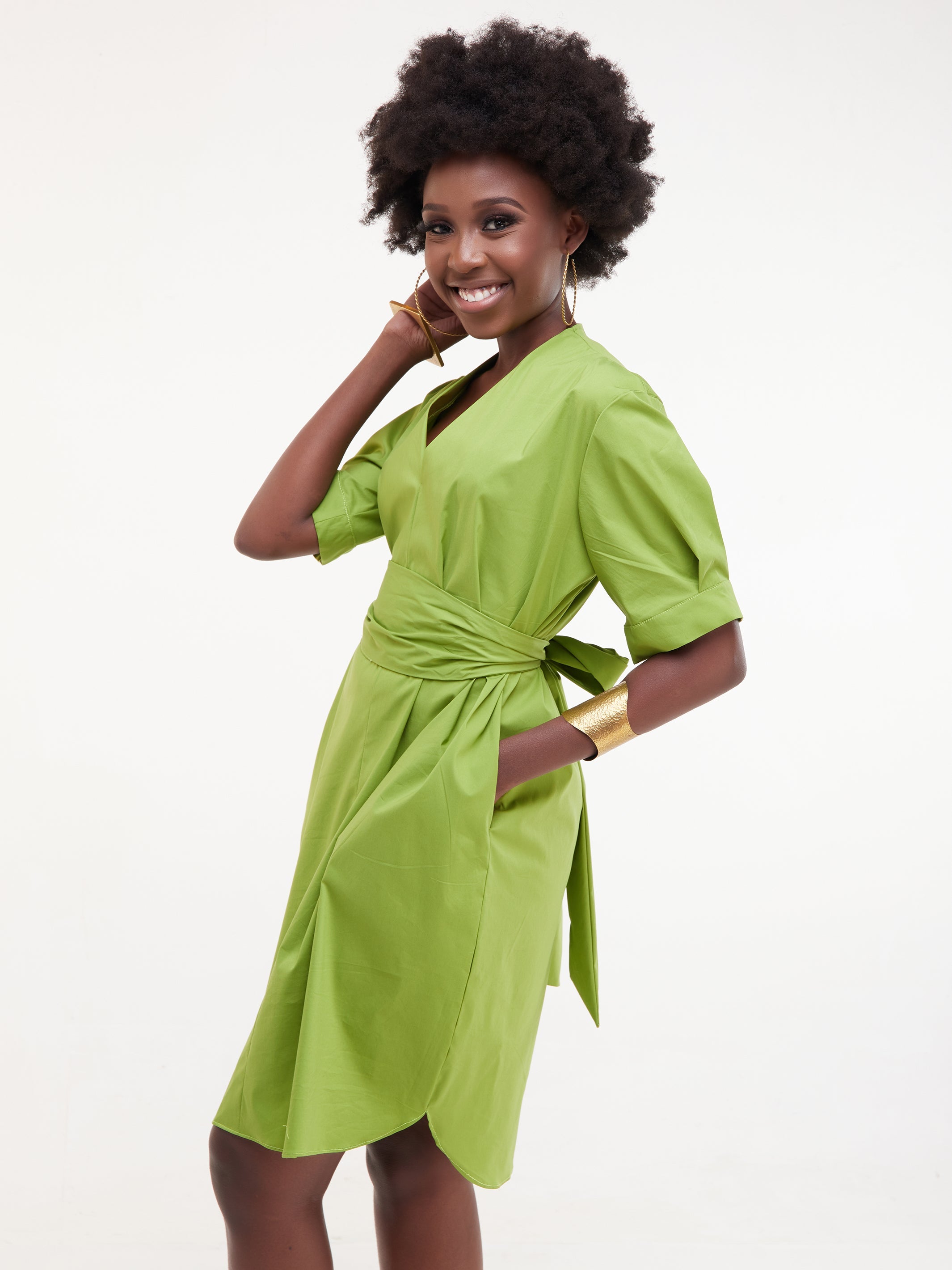 Safari Huru Short Sleeved Shirt Dress - Green