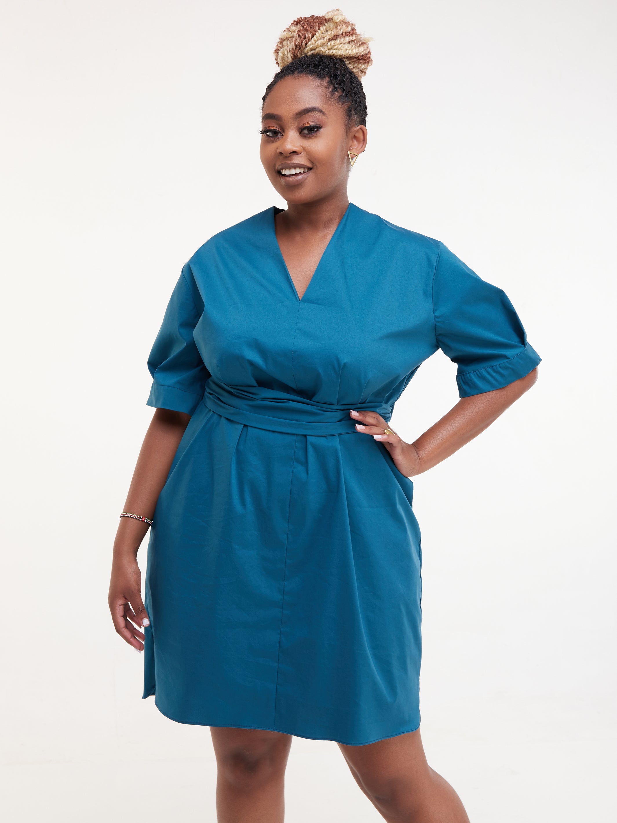 Safari Huru Short Sleeved Shirt Dress - Teal