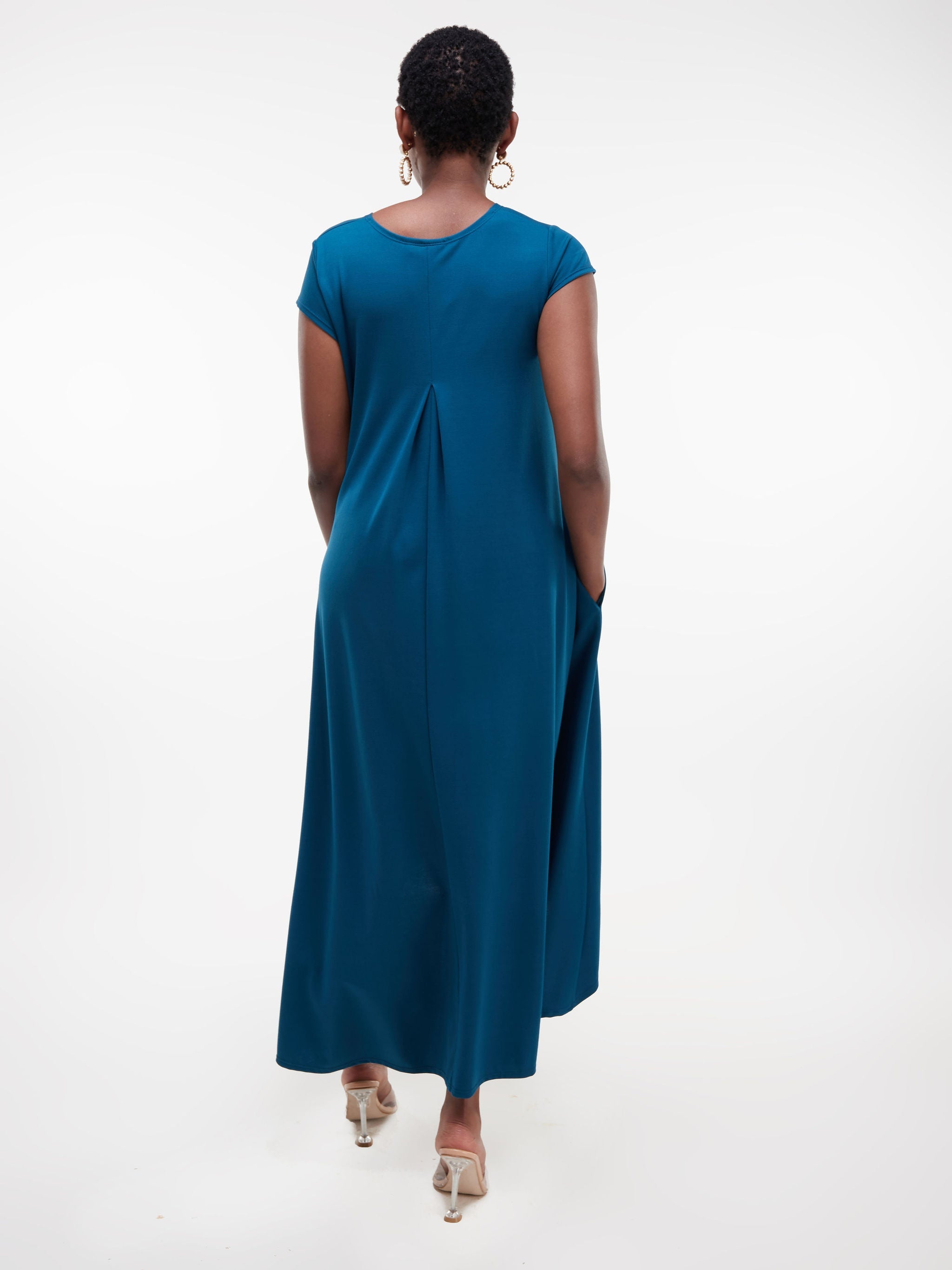 Vivo Ponte Back Pleat High Low Dress - Teal