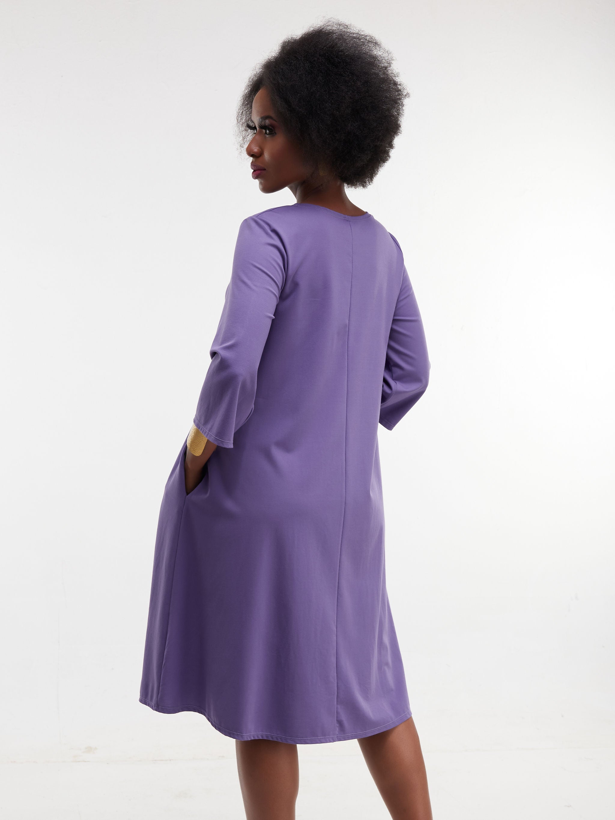 Vivo Basic 3/4 Sleeve Kena Tent Knee Length Dress - Purple