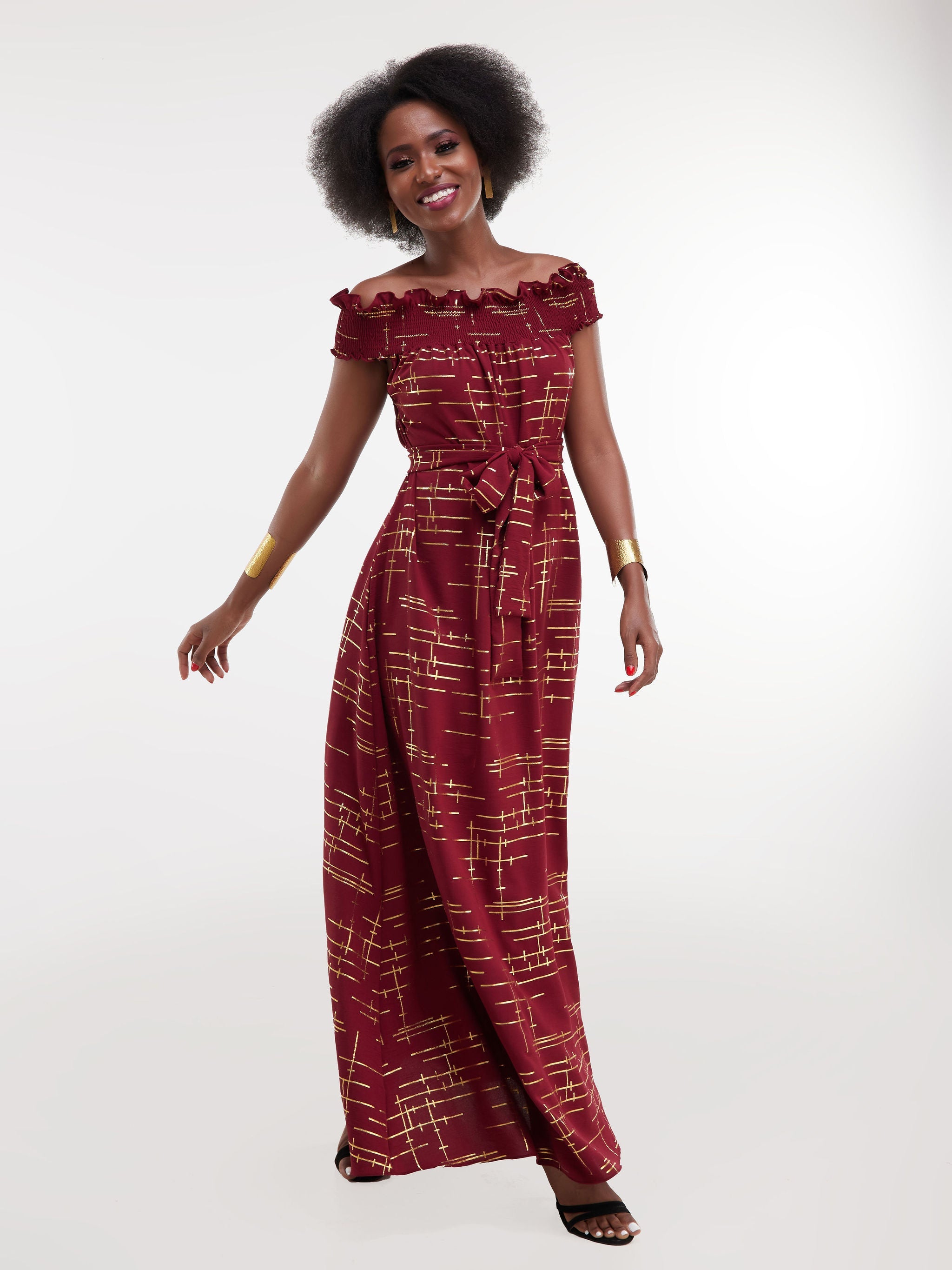 Vivo Hera Off Shoulder Maxi Dress - Maroon