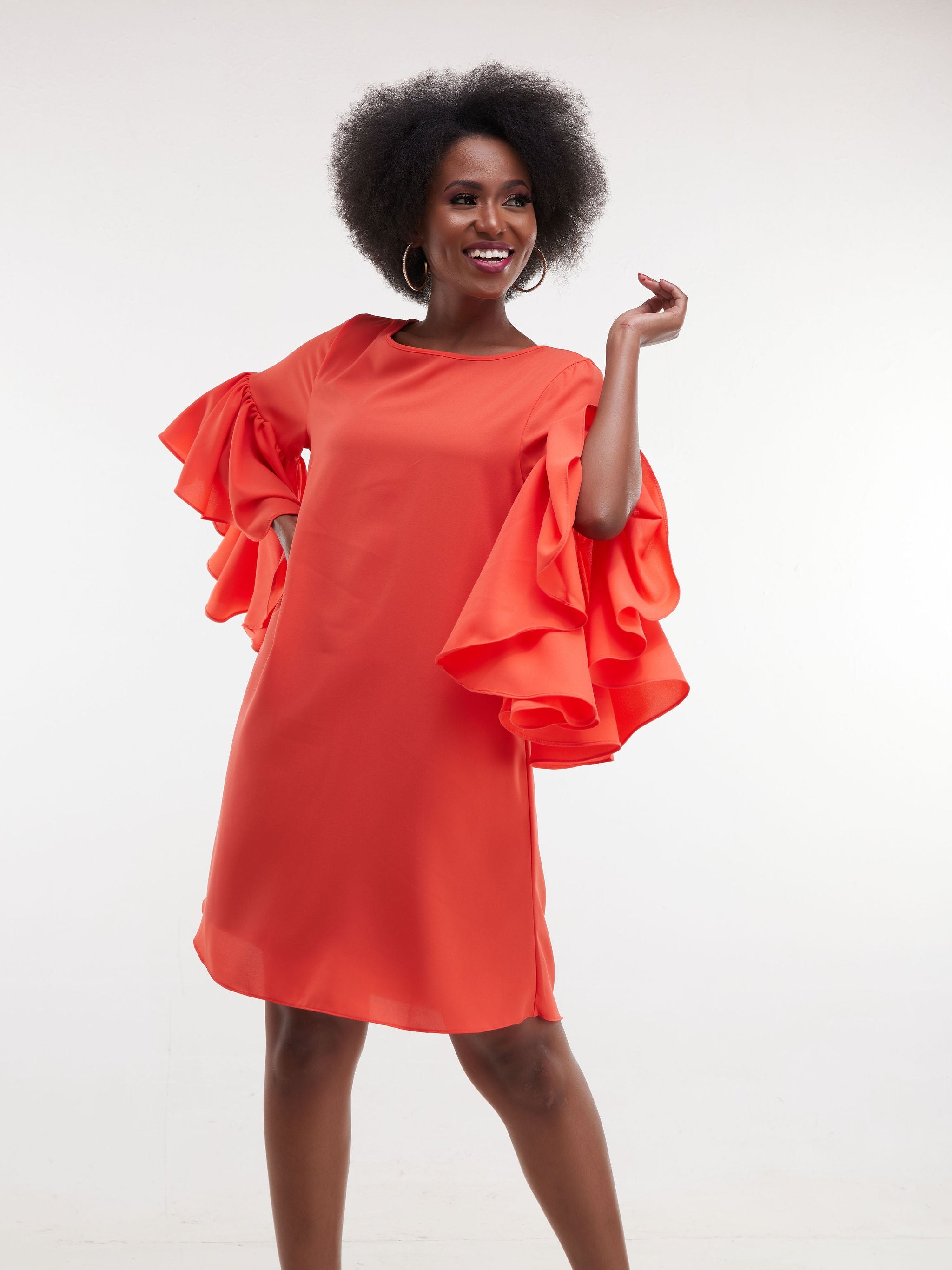 Vivo Thando Tent Flounce Sleeve Knee Length Dress - Light Orange