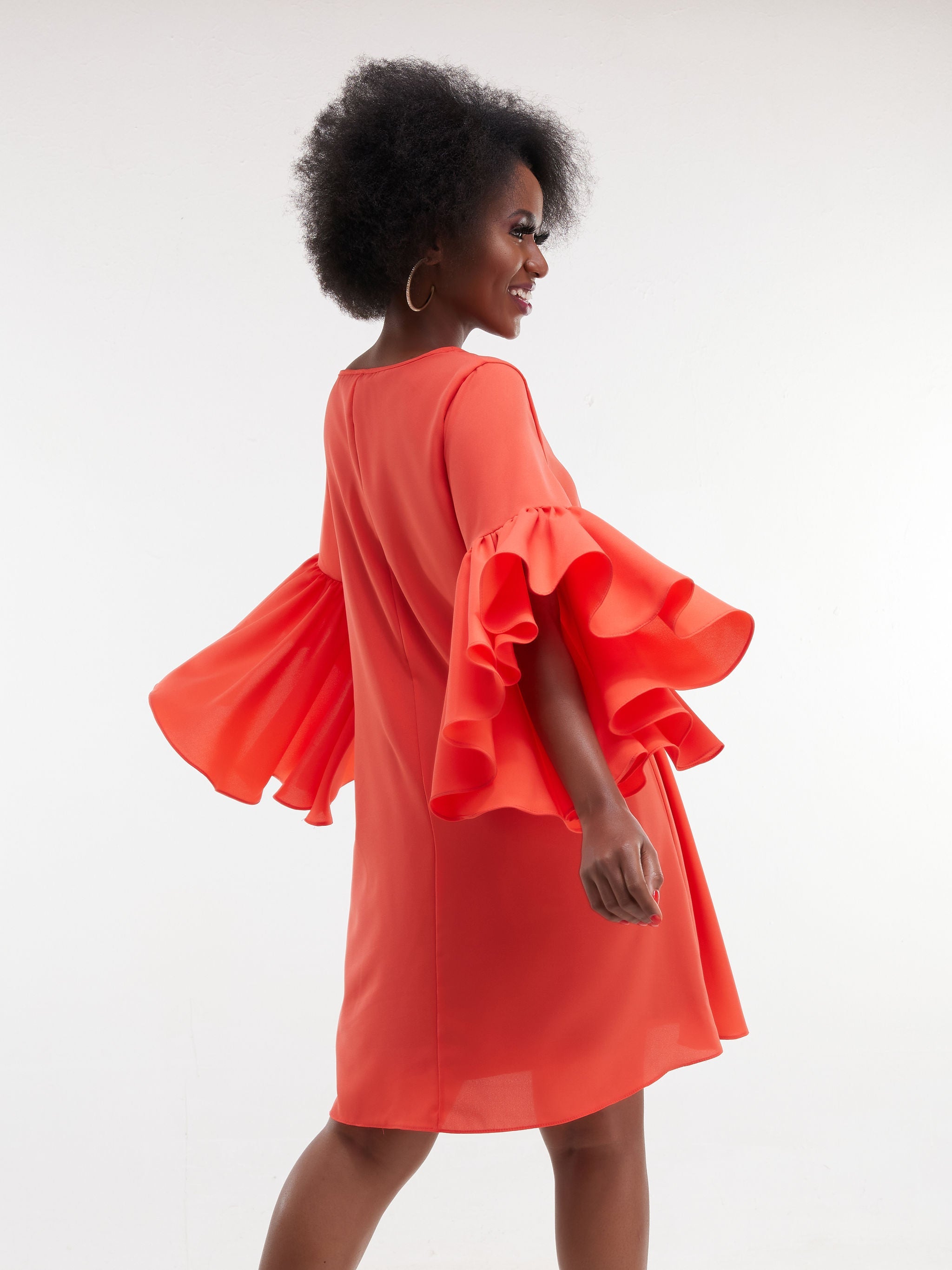 Vivo Thando Tent Flounce Sleeve Knee Length Dress - Light Orange